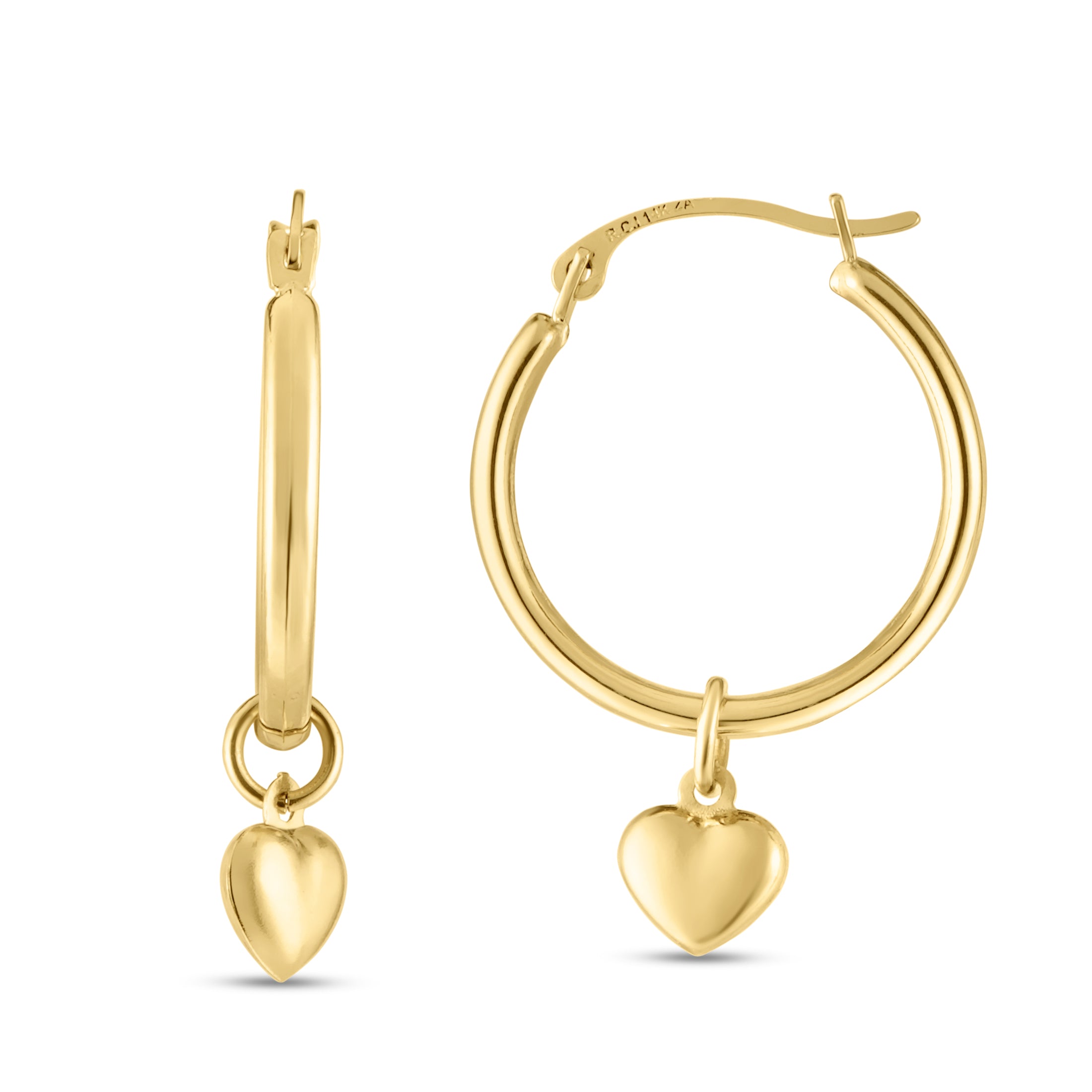 14K Yellow Gold Dangle Heart Drop Earring