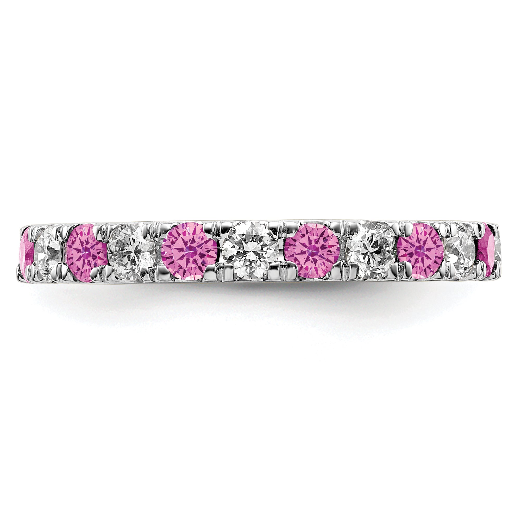 14k White Gold 7/8 carat Lab Grown Diamond VS/SI+ G+ and Lab Created Pink Sapphire Size 8 Eternity Band