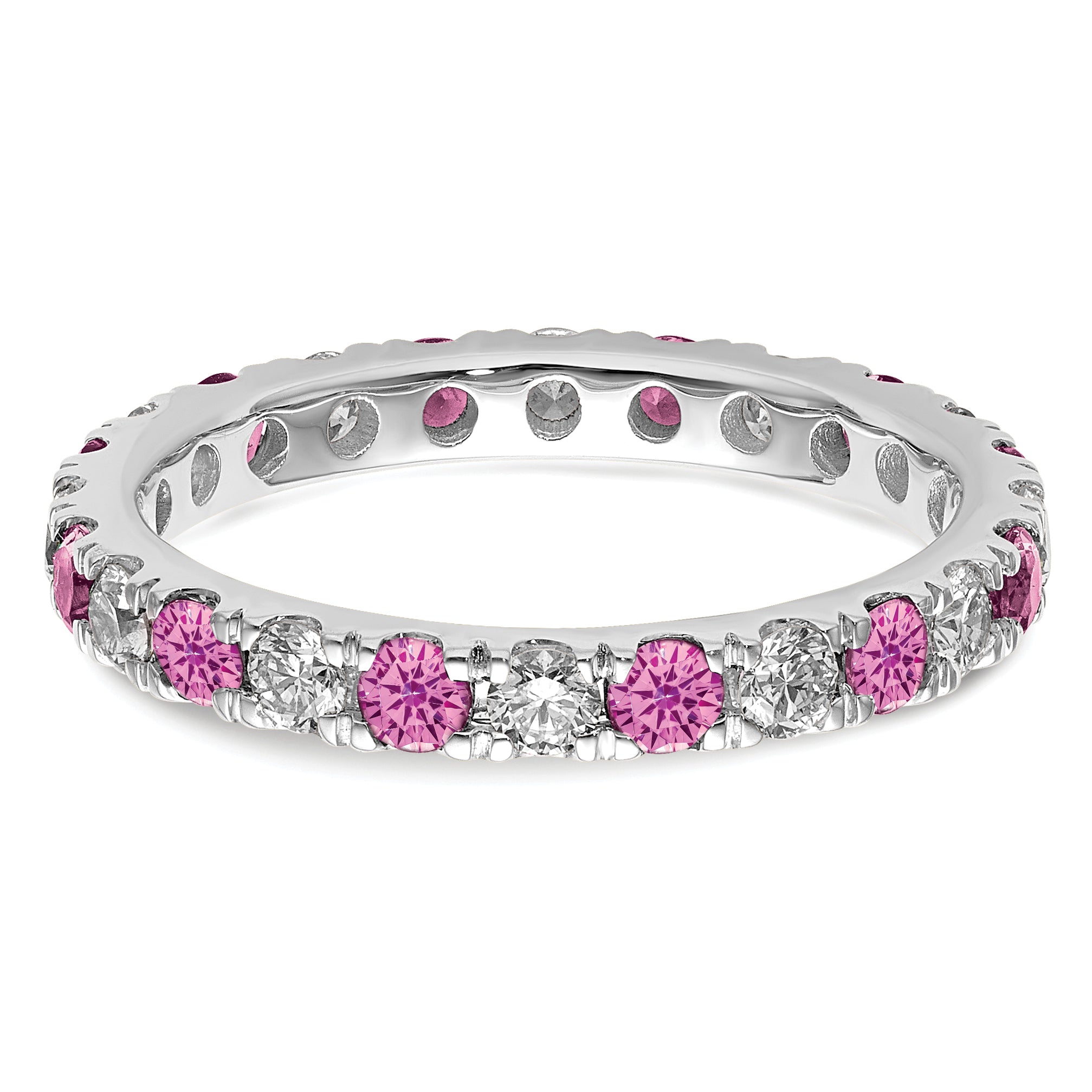 14k White Gold 7/8 carat Lab Grown Diamond VS/SI+ G+ and Lab Created Pink Sapphire Size 8 Eternity Band