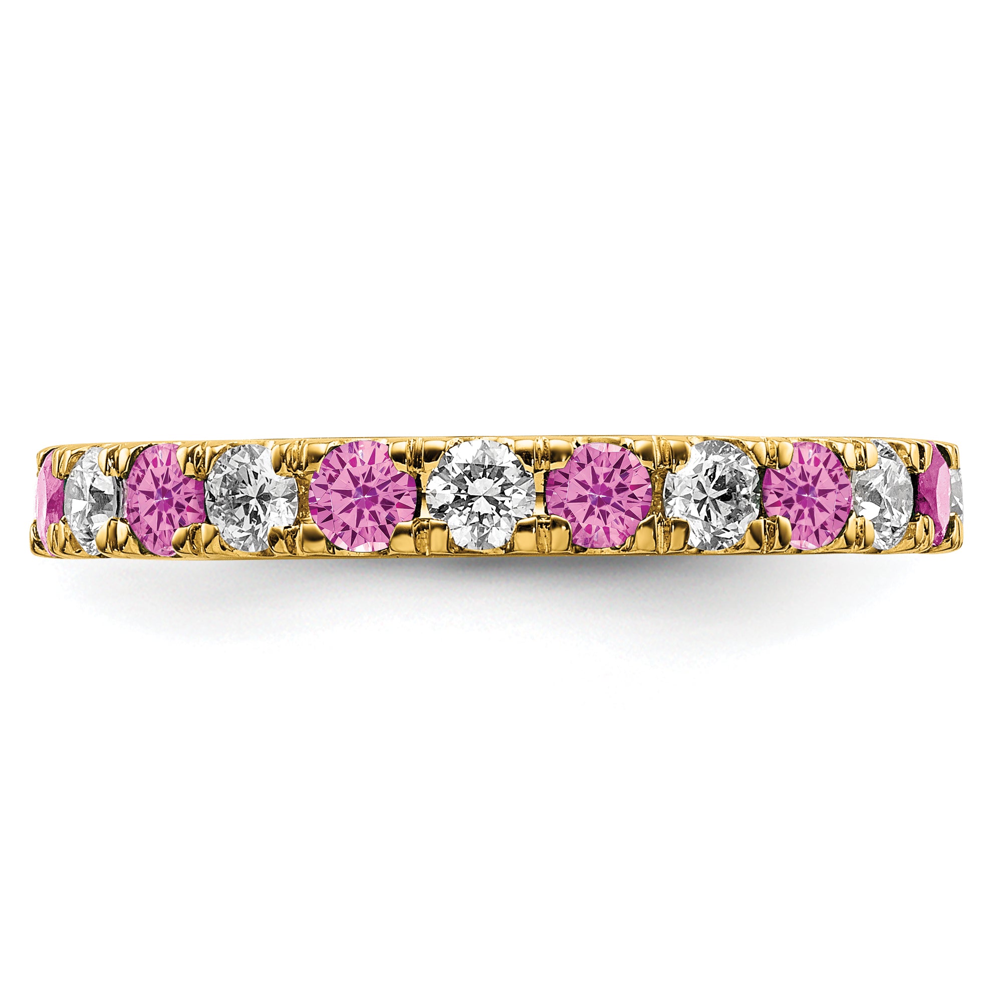 14k 3/4 carat Lab Grown Diamond VS/SI+ G+ and Lab Created Pink Sapphire Size 7 Eternity Band