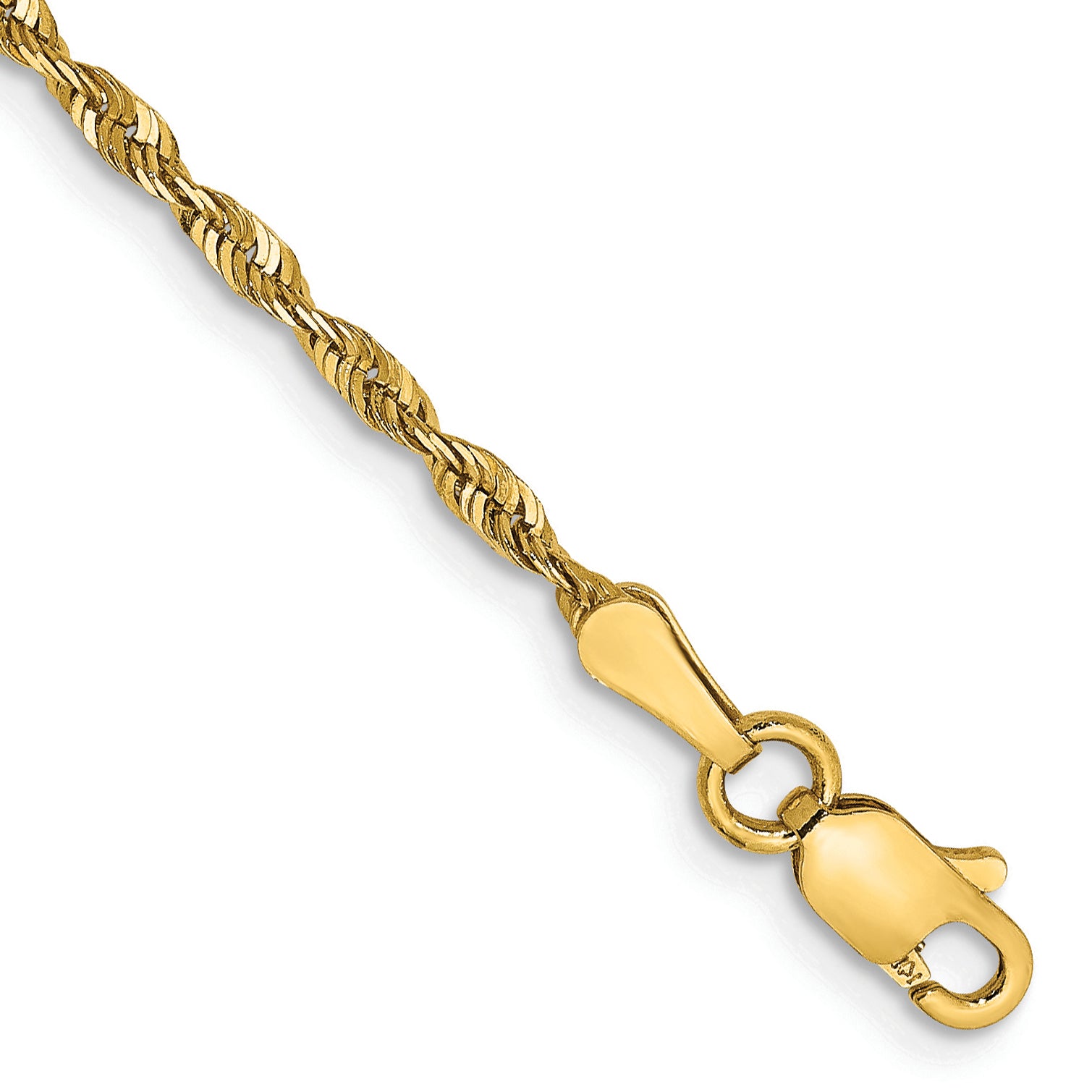 14K 7 Inch 2Mm Extra Light Diamond-Cut Rope With Lobster Clasp Chain