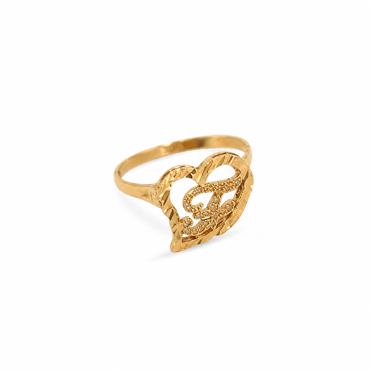 10TK Yellow Gold Initial Heart Ring