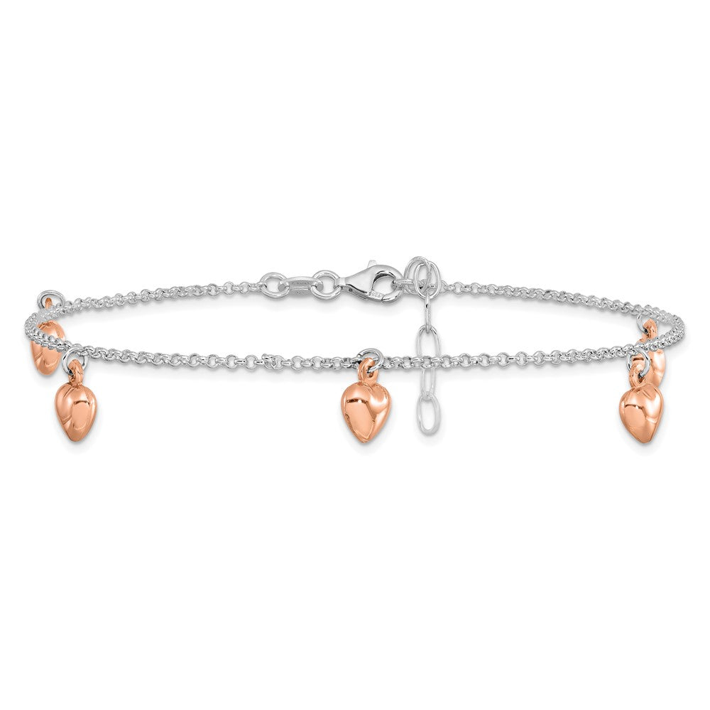 Sterling Silver Rose-tone 18K Flash-plated 9in Plus 1in ext. Ankle
