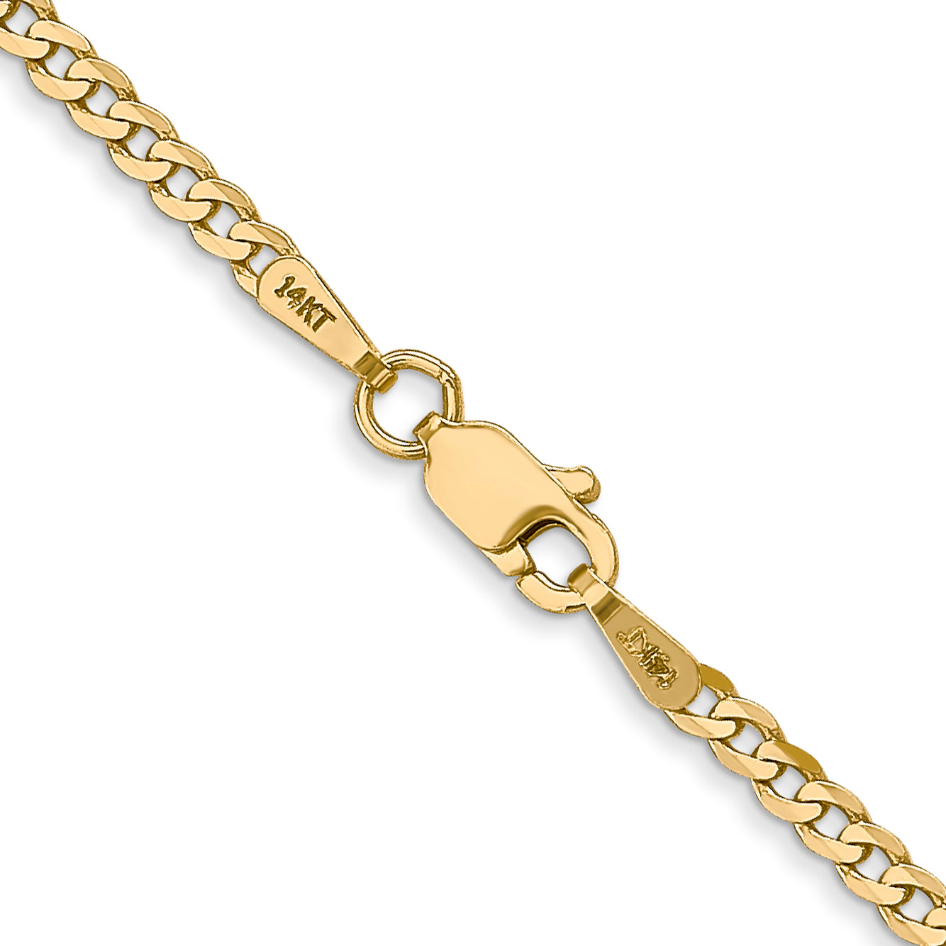 14K 7 inch 2.2mm Flat Beveled Curb with Lobster Clasp Bracelet