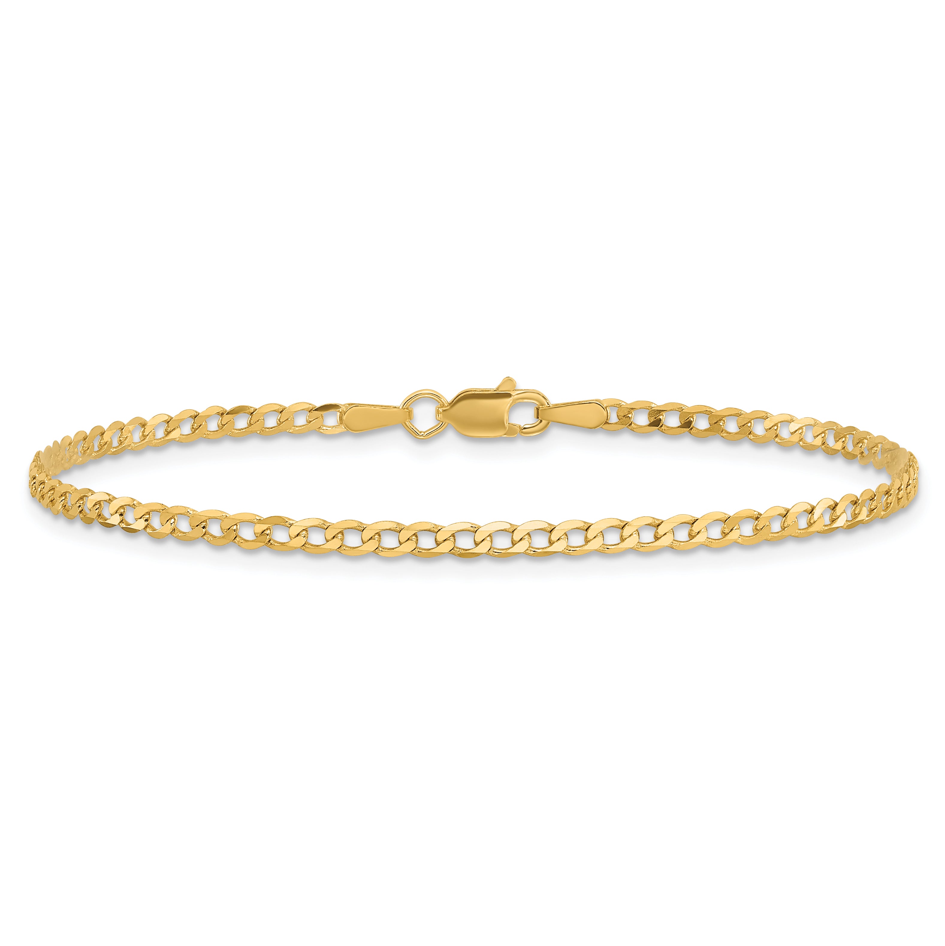 14K 7 inch 2.2mm Flat Beveled Curb with Lobster Clasp Bracelet