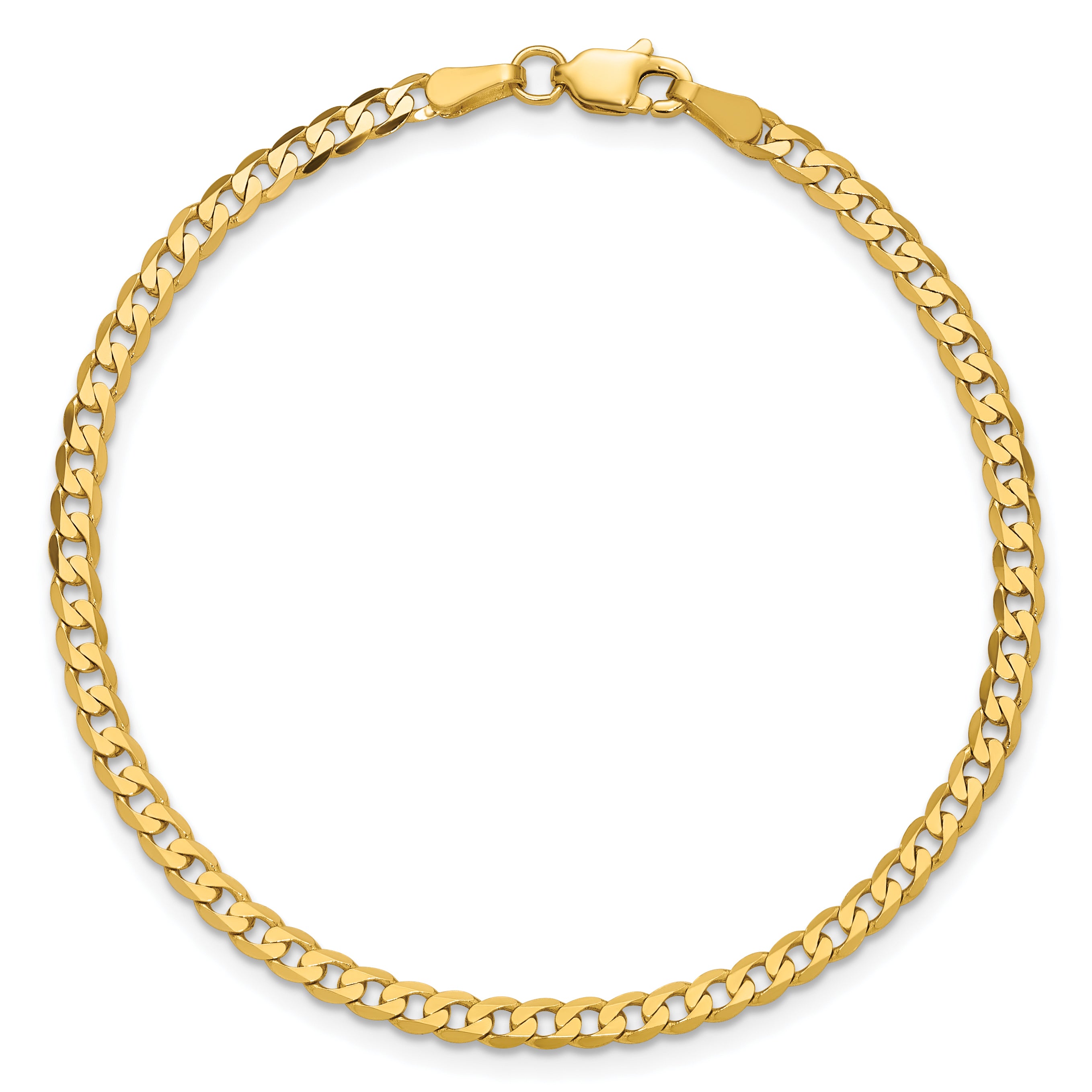14K 7 inch 2.9mm Flat Beveled Curb with Lobster Clasp Bracelet