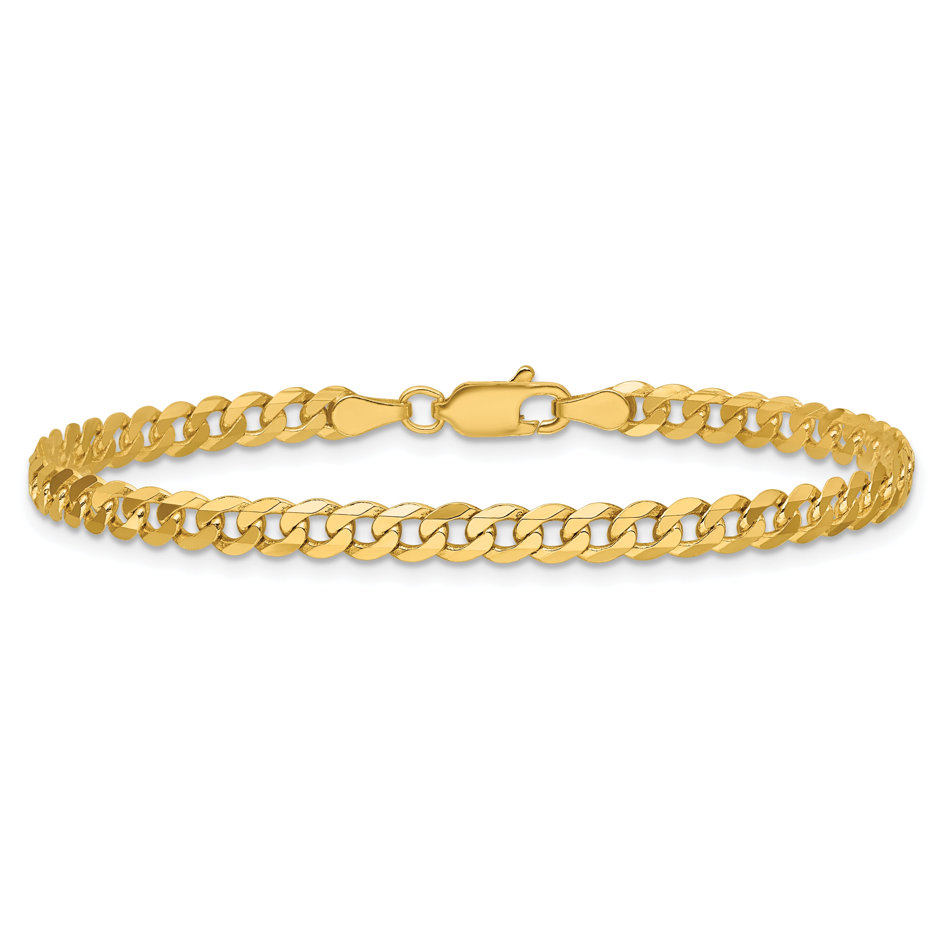 14K 7 inch 3.9mm Flat Beveled Curb with Lobster Clasp Bracelet