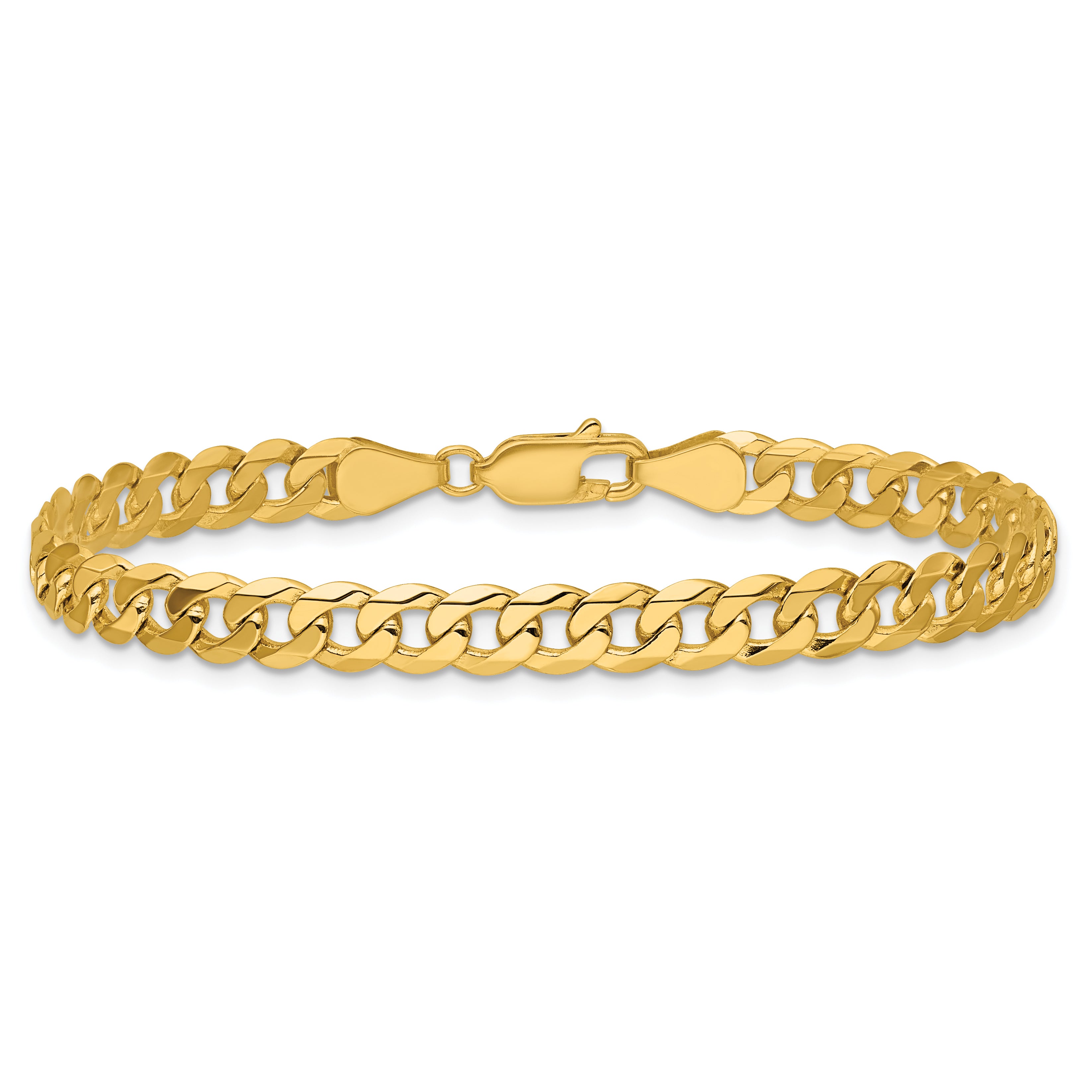 14K 7 inch 5.75mm Flat Beveled Curb with Lobster Clasp Bracelet