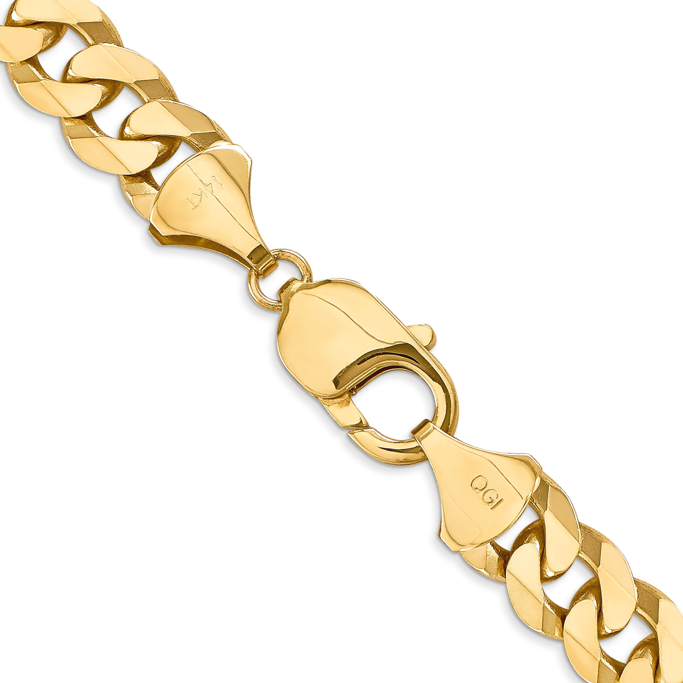 14K 24 Inch 9.5Mm Flat Beveled Curb With Lobster Clasp Chain
