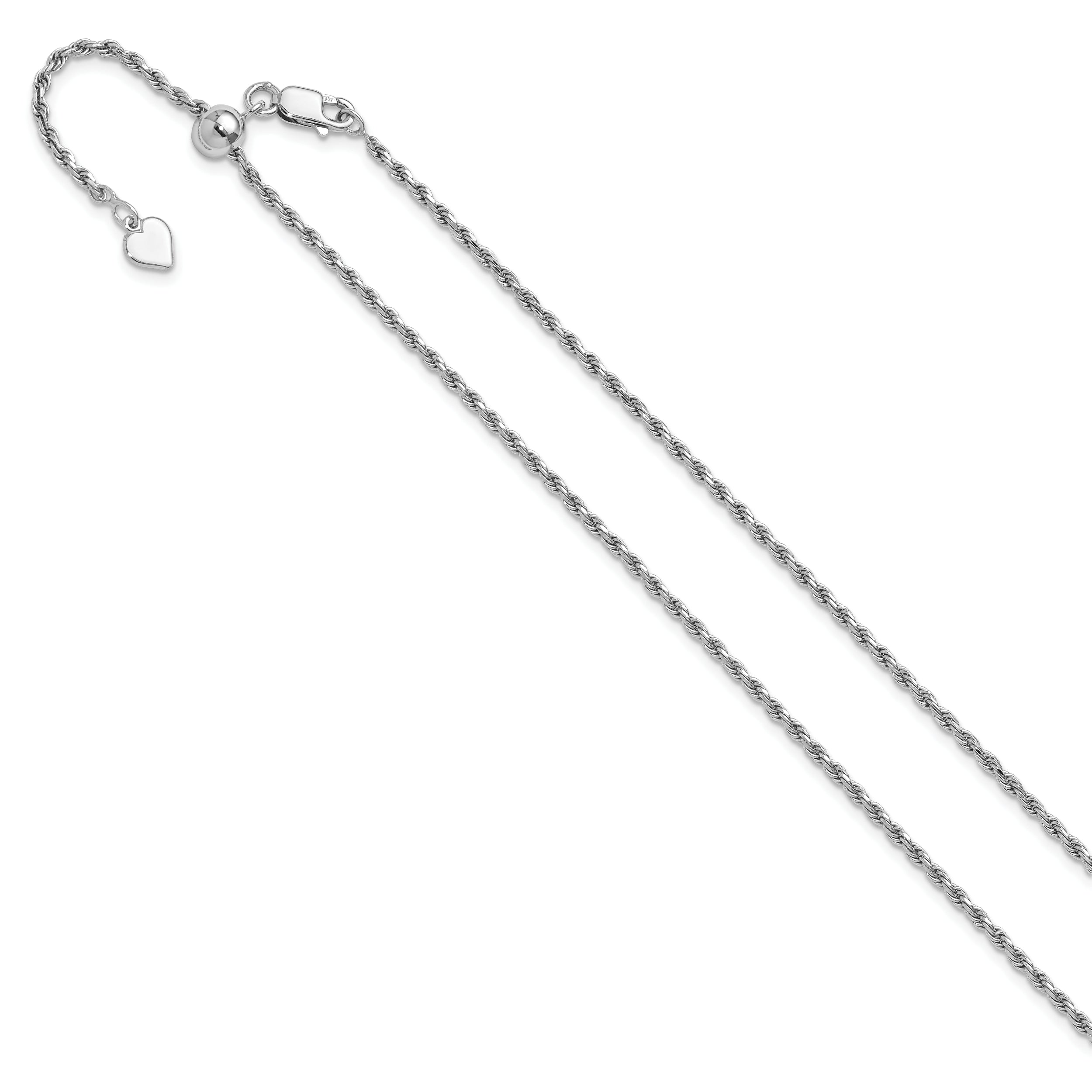 Sterling Silver RH-plated Adjustable 2mm D/C Rope Chain