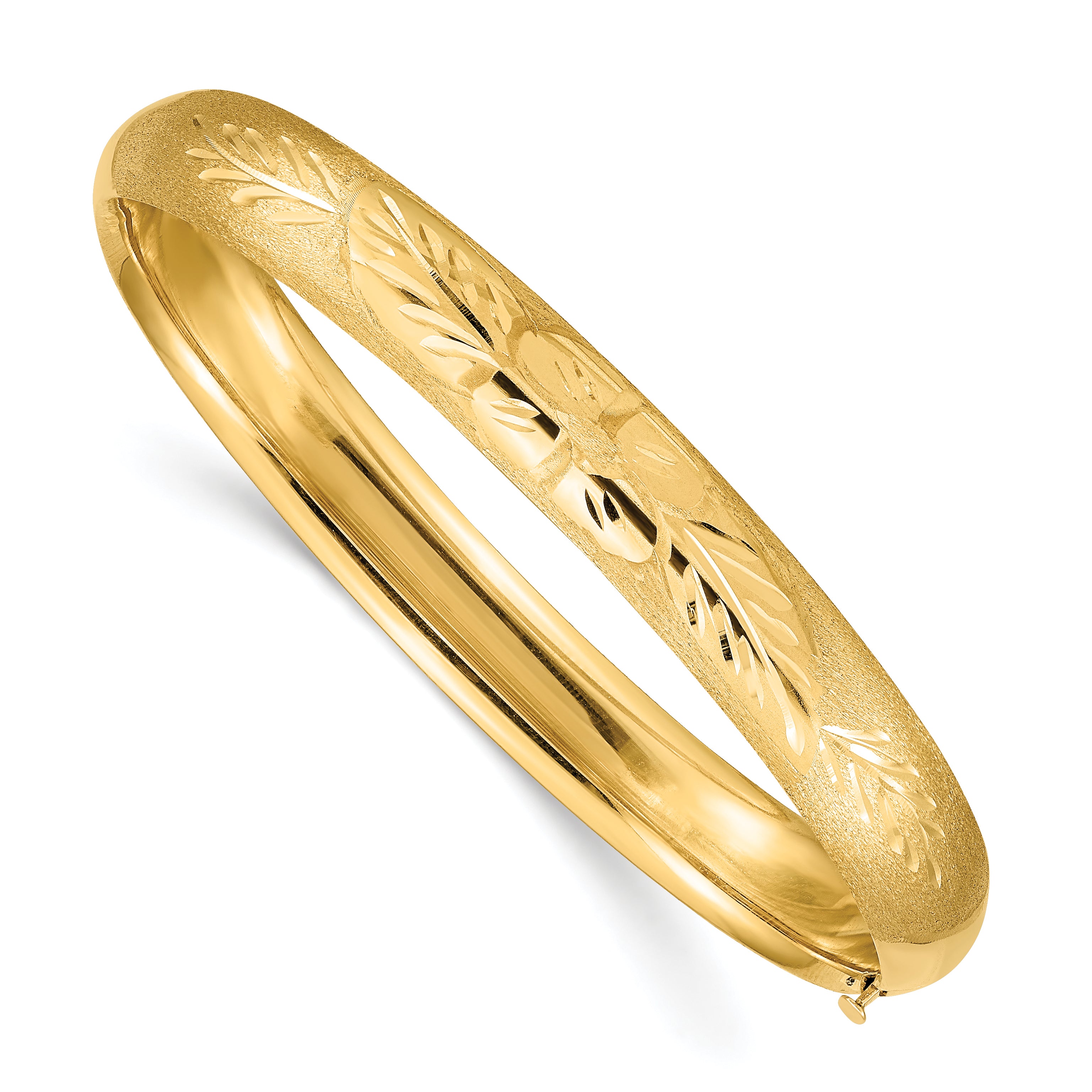 14k 5/16 Oversize Florentine Engraved 8.00mm Hinged Round Bangle Bracelet