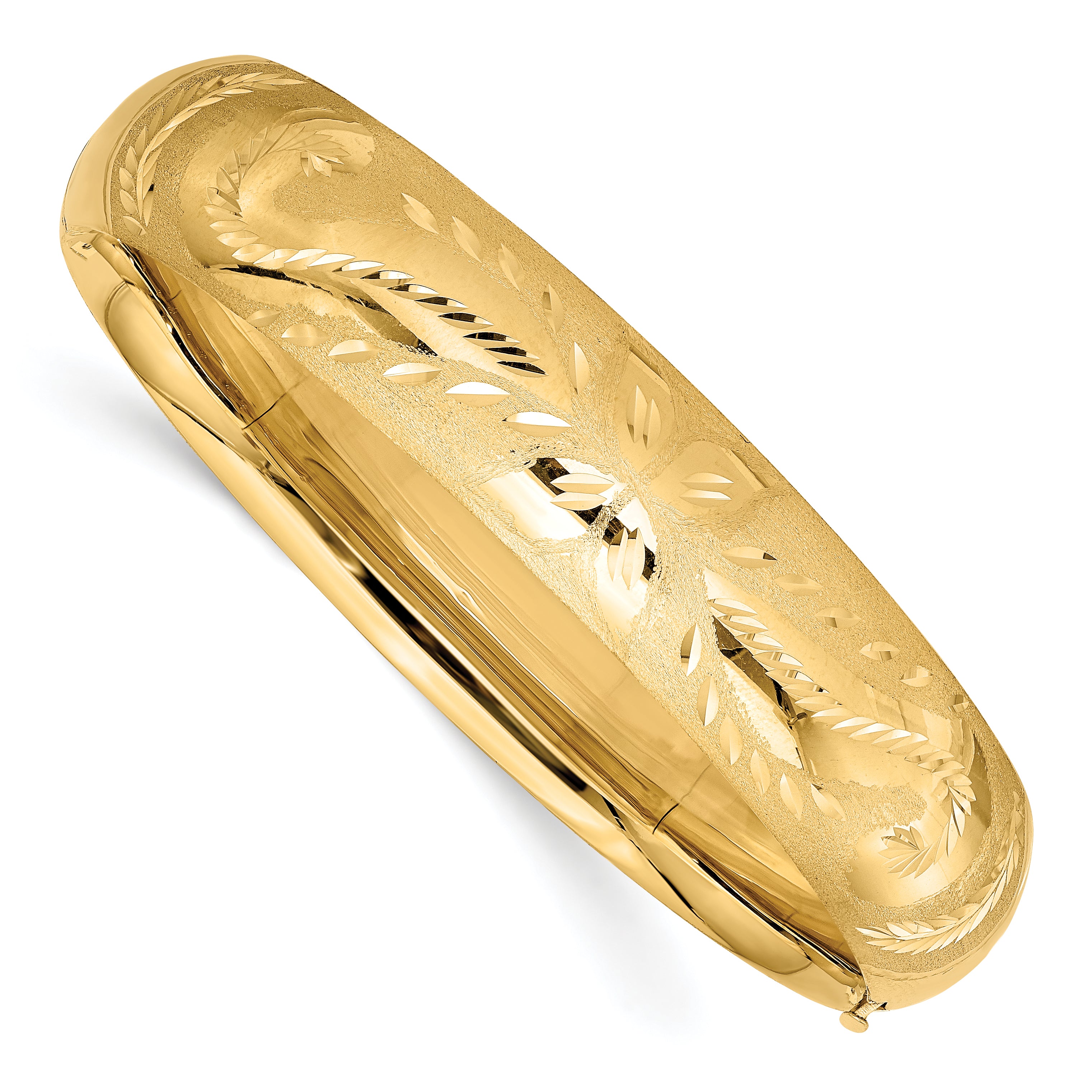 14k 9/16 Florentine Engraved 14.50mm Hinged Round Bangle Bracelet