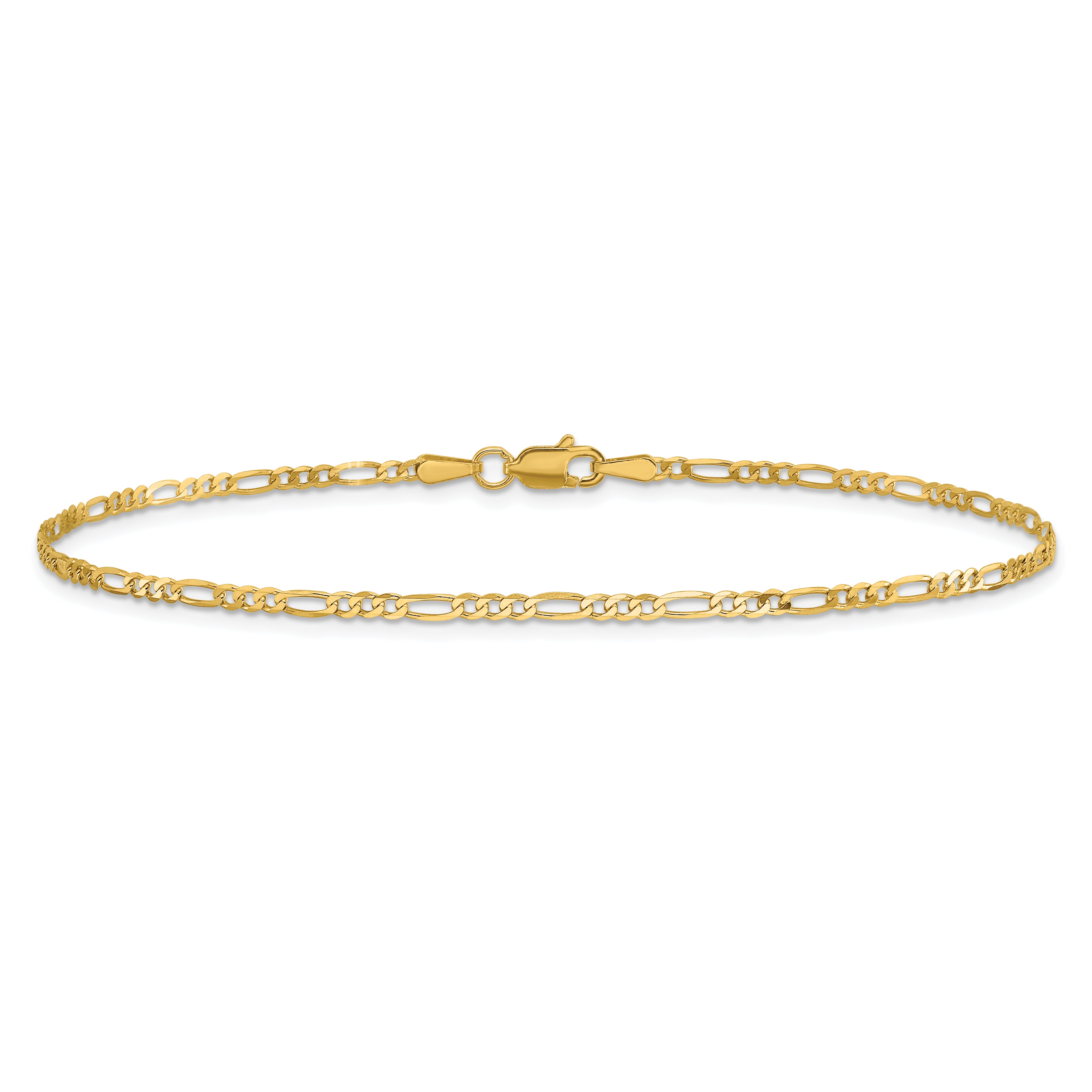 14K 9 inch 1.8mm Flat Figaro with Lobster Clasp Anklet