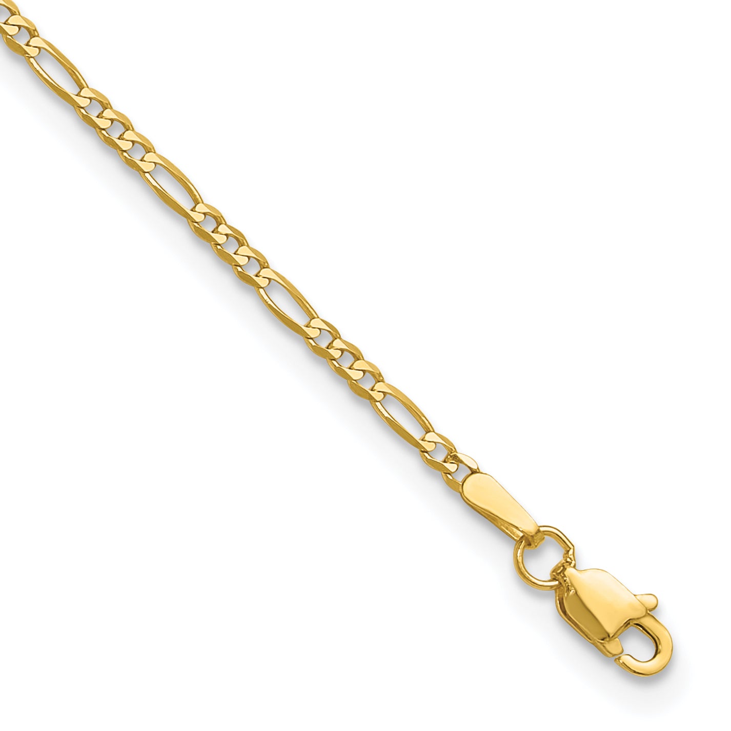 14K 9 inch 1.8mm Flat Figaro with Lobster Clasp Anklet