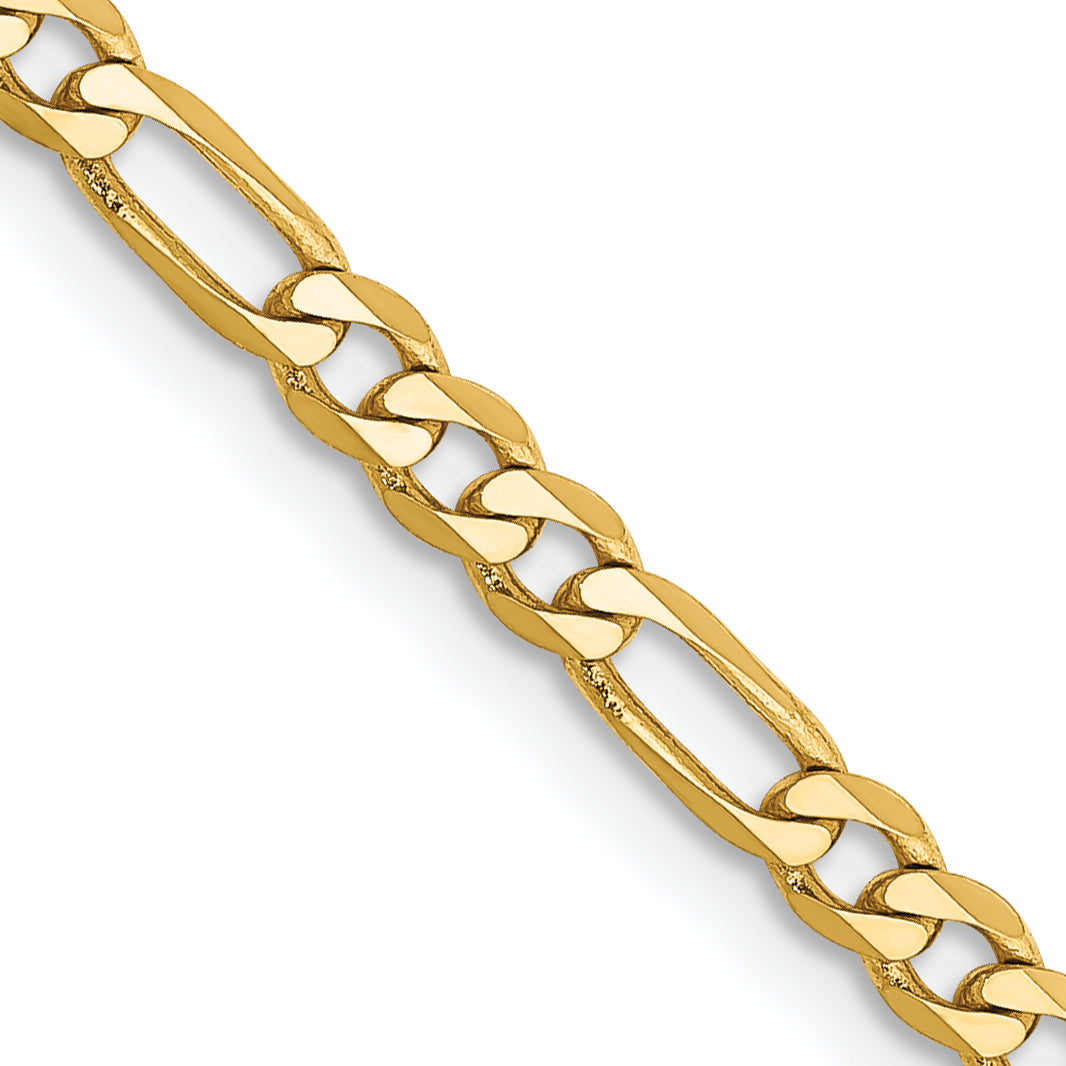 14K 30 Inch 3Mm Flat Figaro With Lobster Clasp Chain