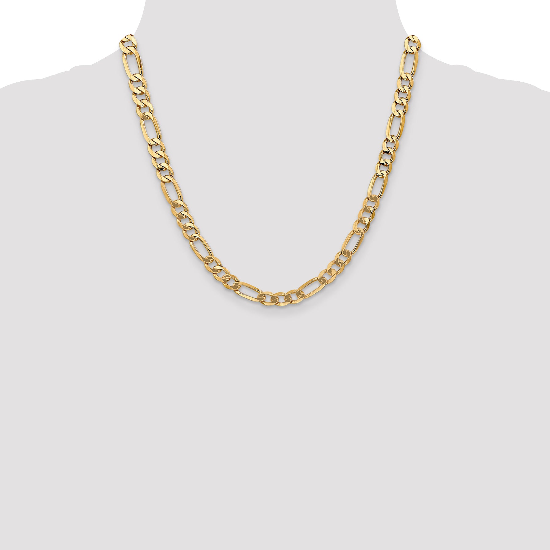 14K 20 Inch 7Mm Flat Figaro With Lobster Clasp Chain