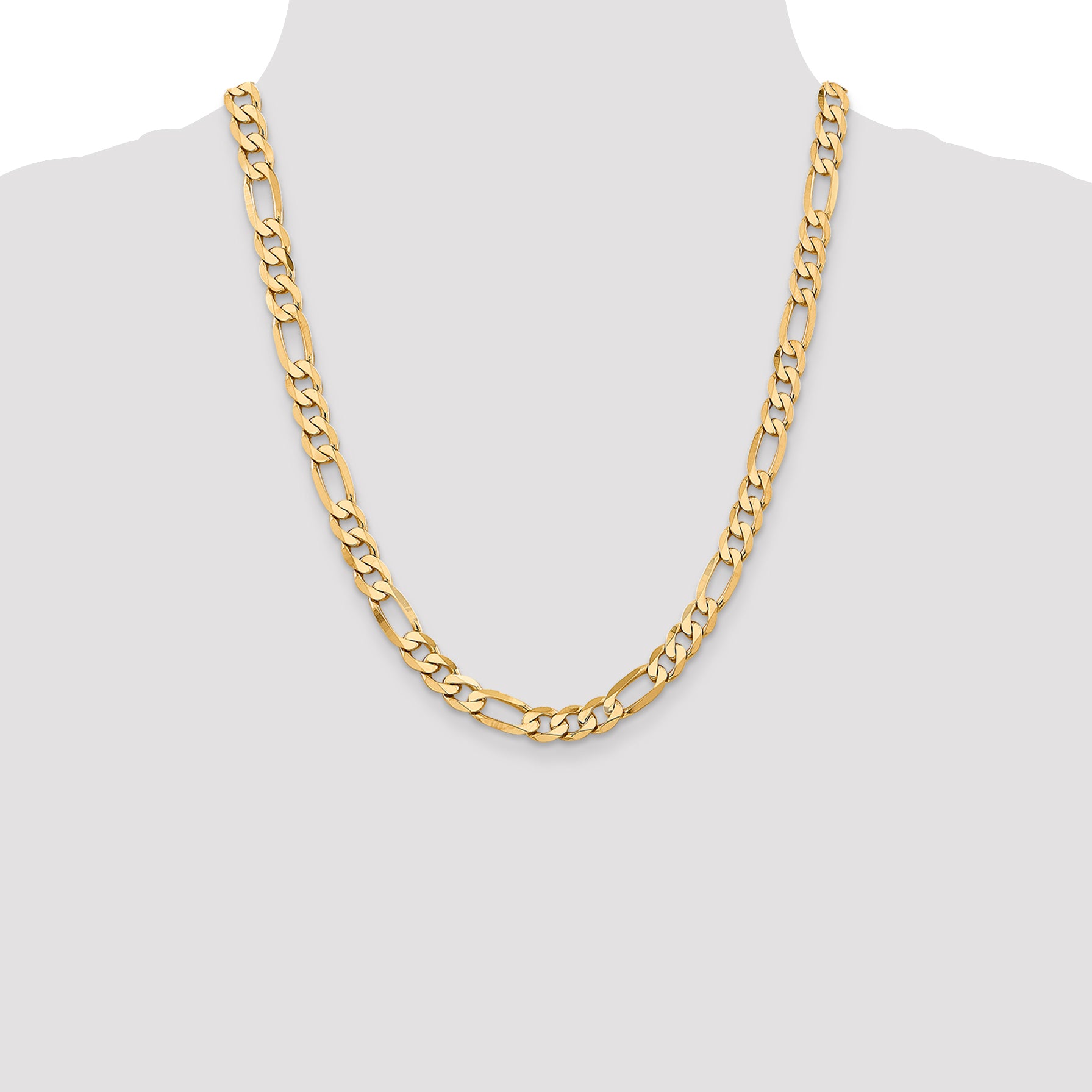14K 9 inch 7.5mm Flat Figaro with Lobster Clasp Chain