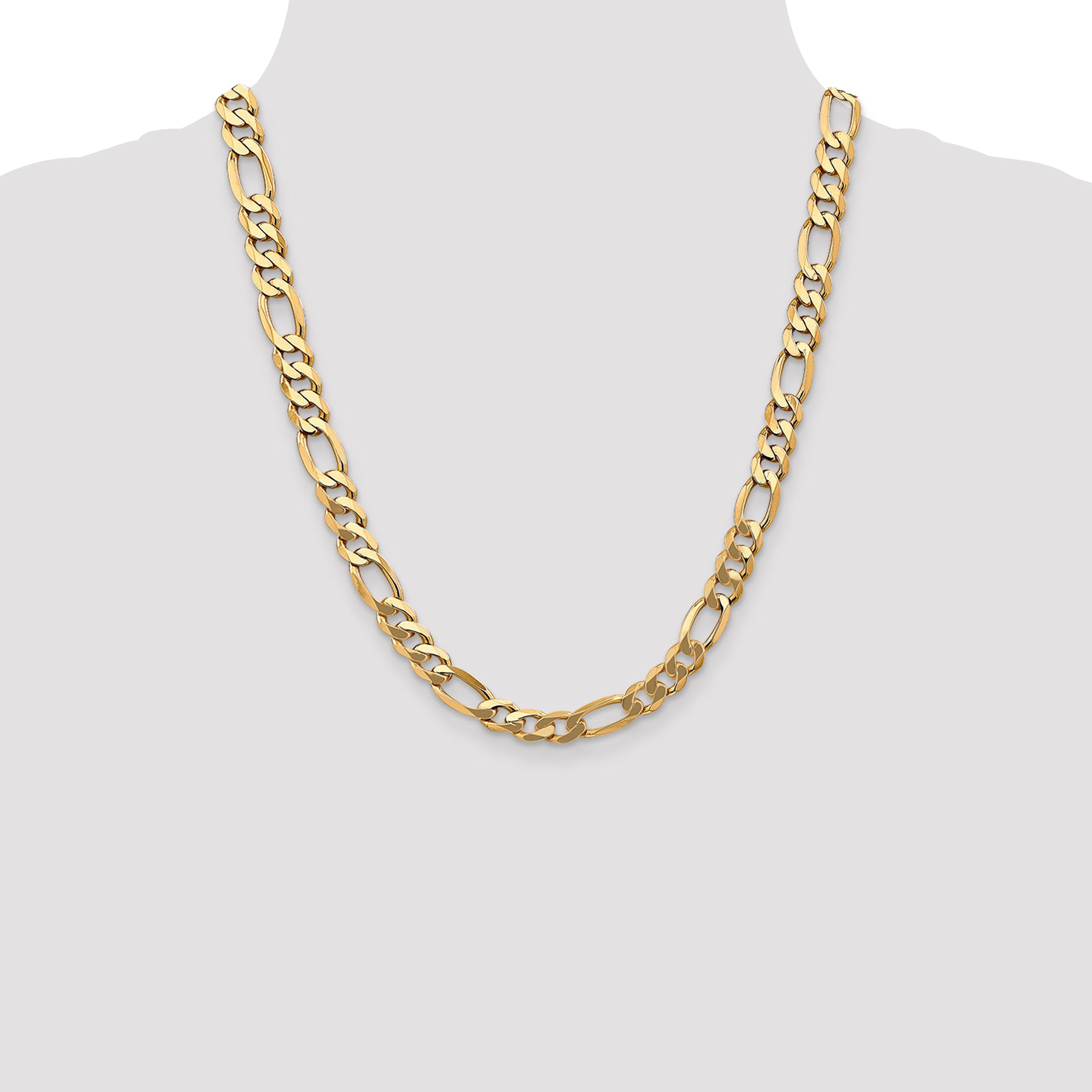 14K 22 Inch 8.75Mm Flat Figaro With Lobster Clasp Chain