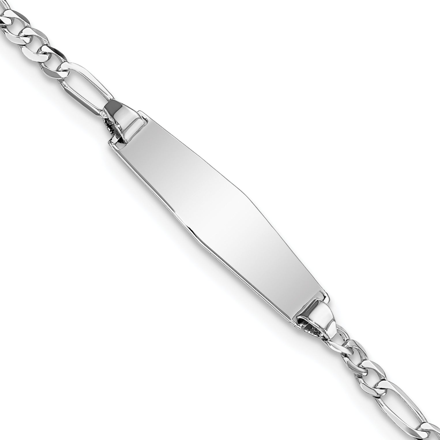 14K Wg Soft Diamond Shape Figaro Link Id Bracelet