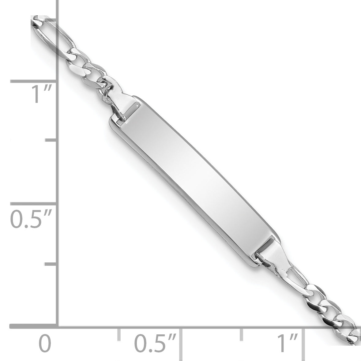 14k White Gold Polished Solid Chain/Solid Plate Figaro Link 19.5x4.5mm Plate 7 inch ID Bracelet