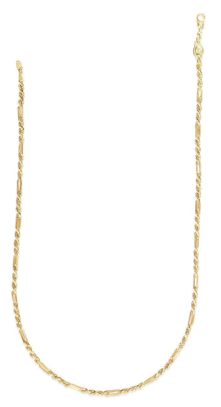 14K Yellow Gold 3mm Figarope 22" Chain with Lobster Lock