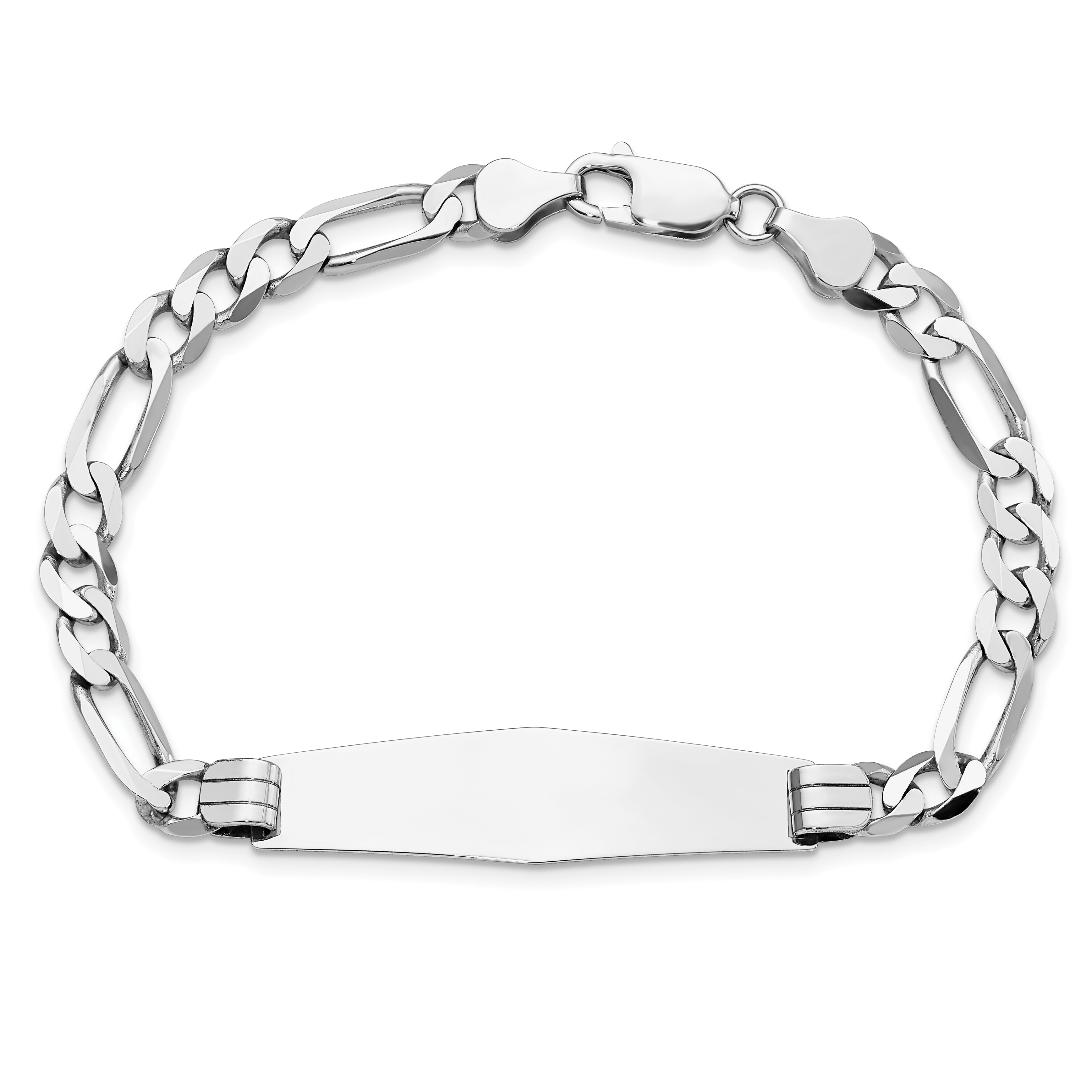 14K Wg Figaro Link Soft Diamond Shape Id Bracelet