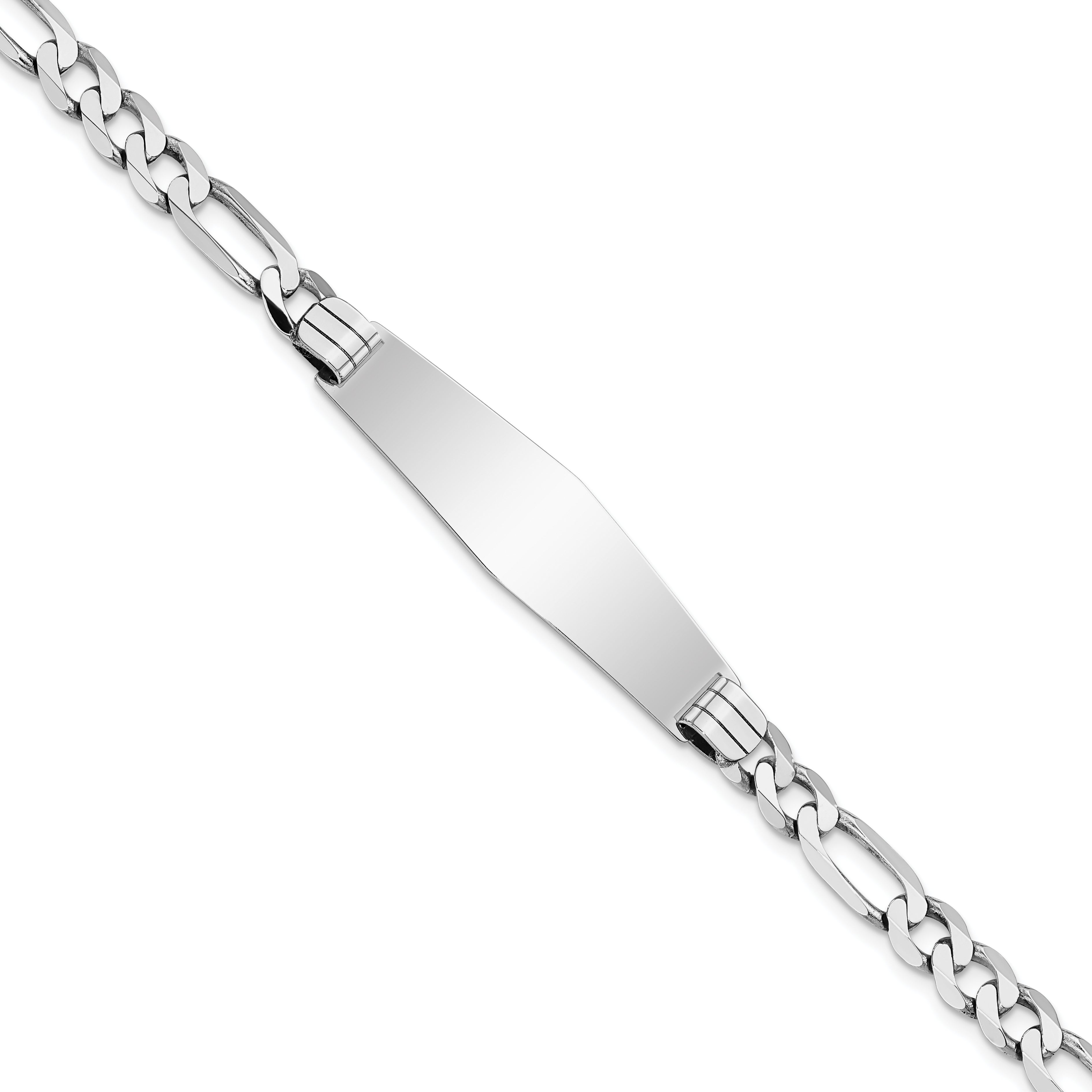 14K Wg Figaro Link Soft Diamond Shape Id Bracelet