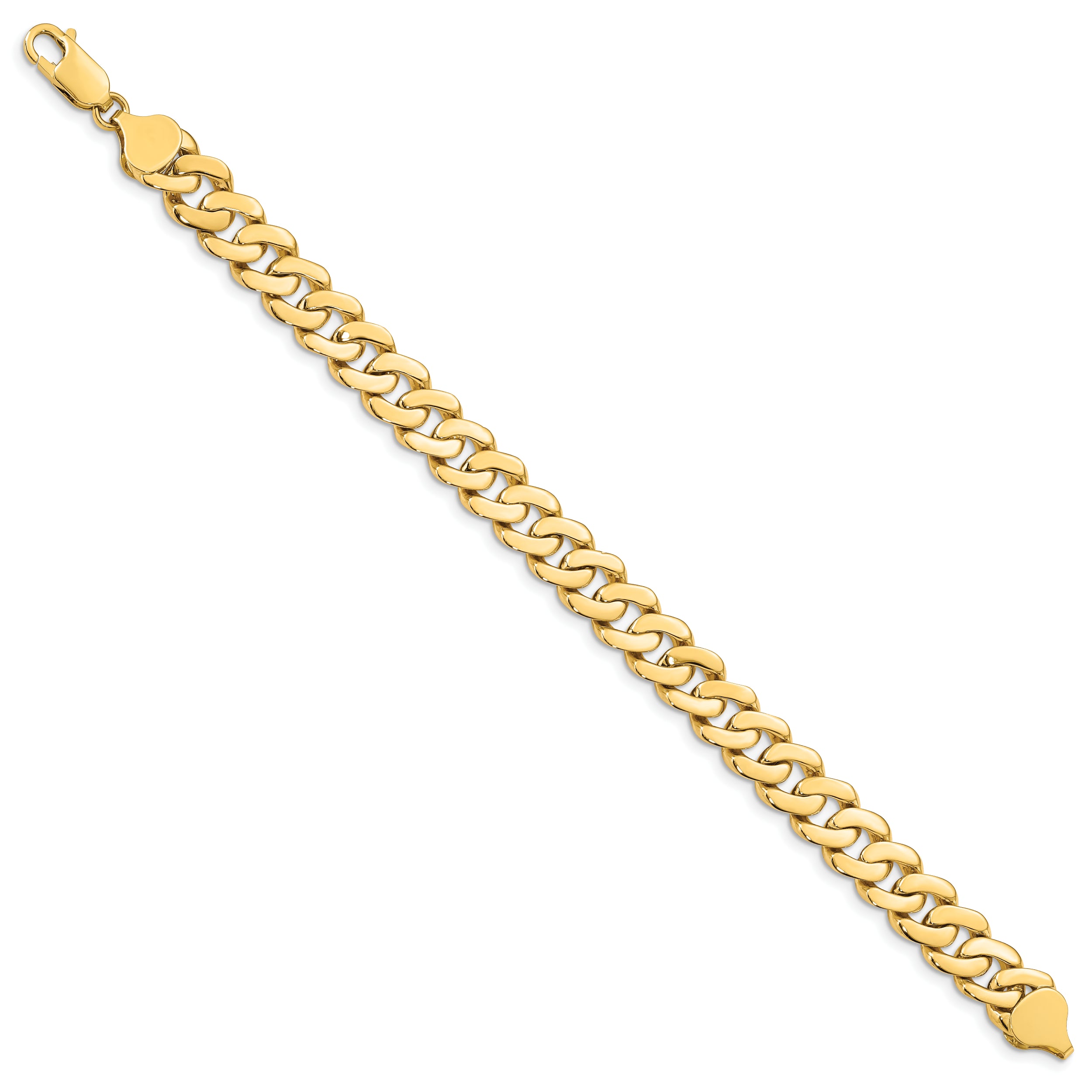 14k 8.5mm Solid Hand-Polished Fancy Curb Link 7 inch Bracelet