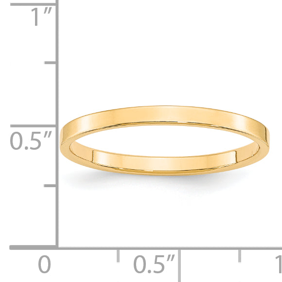 14k Yellow Gold 2mm Lightweight Flat Wedding Band Size 10