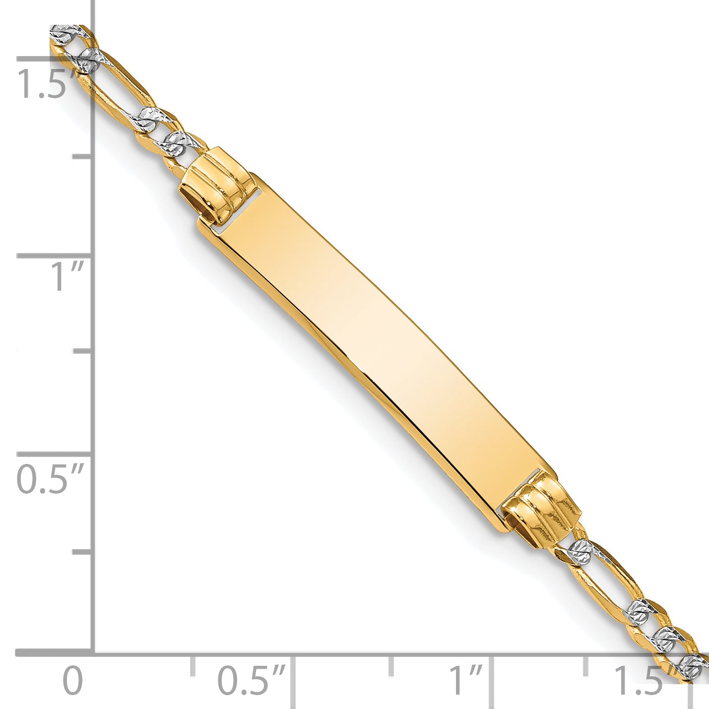 14K With Rhodium Pava Figaro Id Bracelet