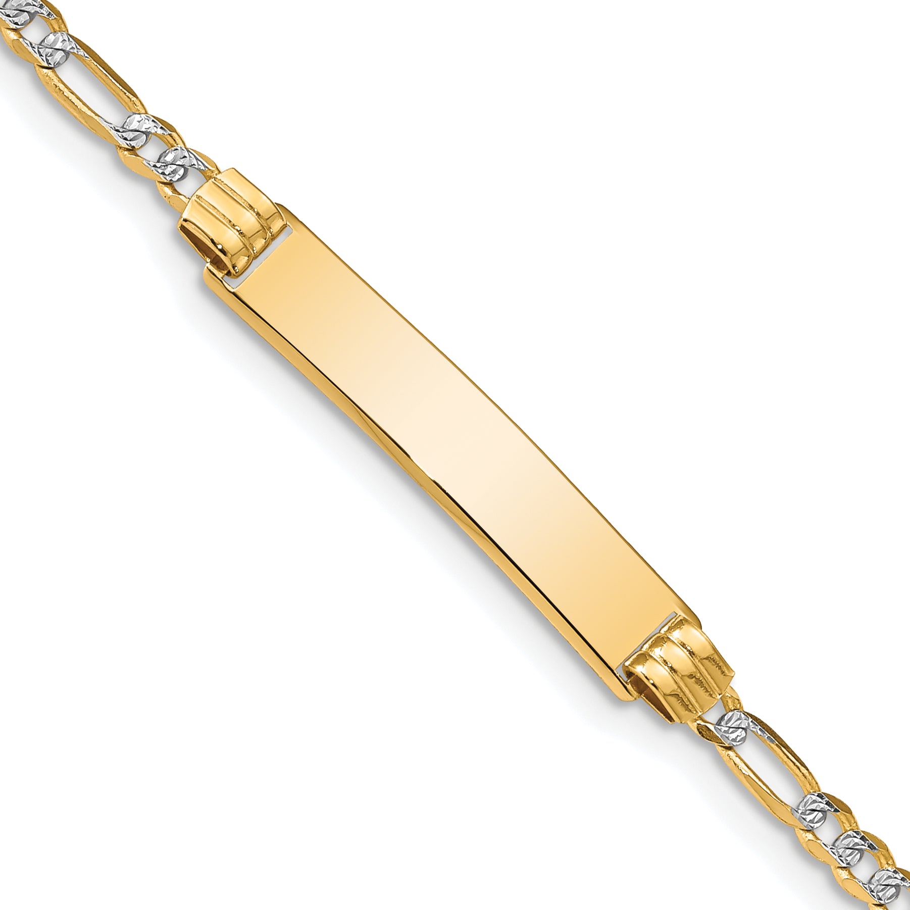 14K With Rhodium Pava Figaro Id Bracelet