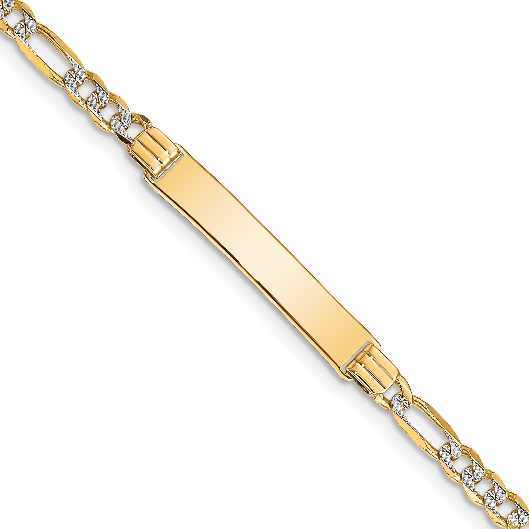 14K With Rhodium Pava Figaro Id Bracelet