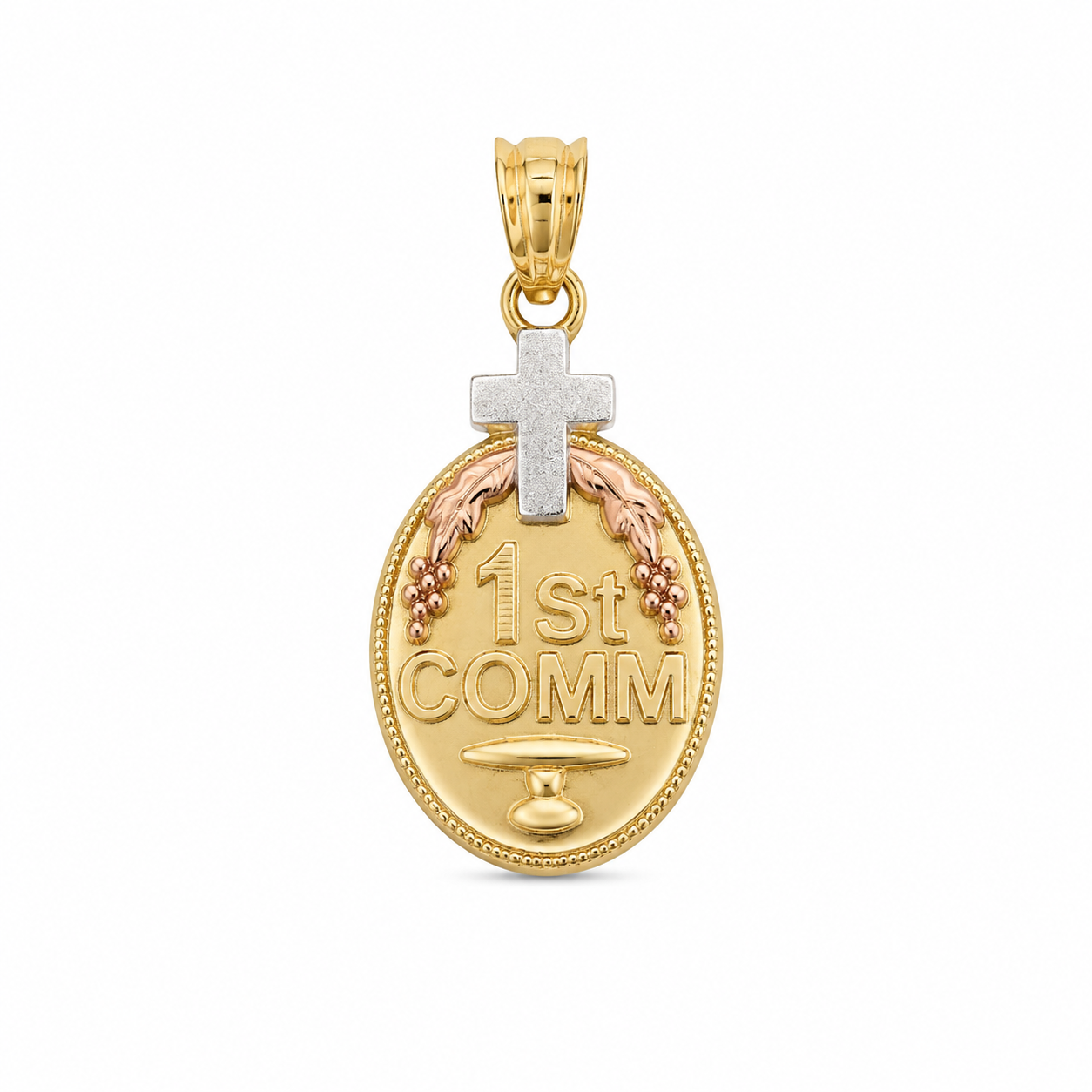 14KT First Communion Oval Yellow Gold Pendant [A1B7]