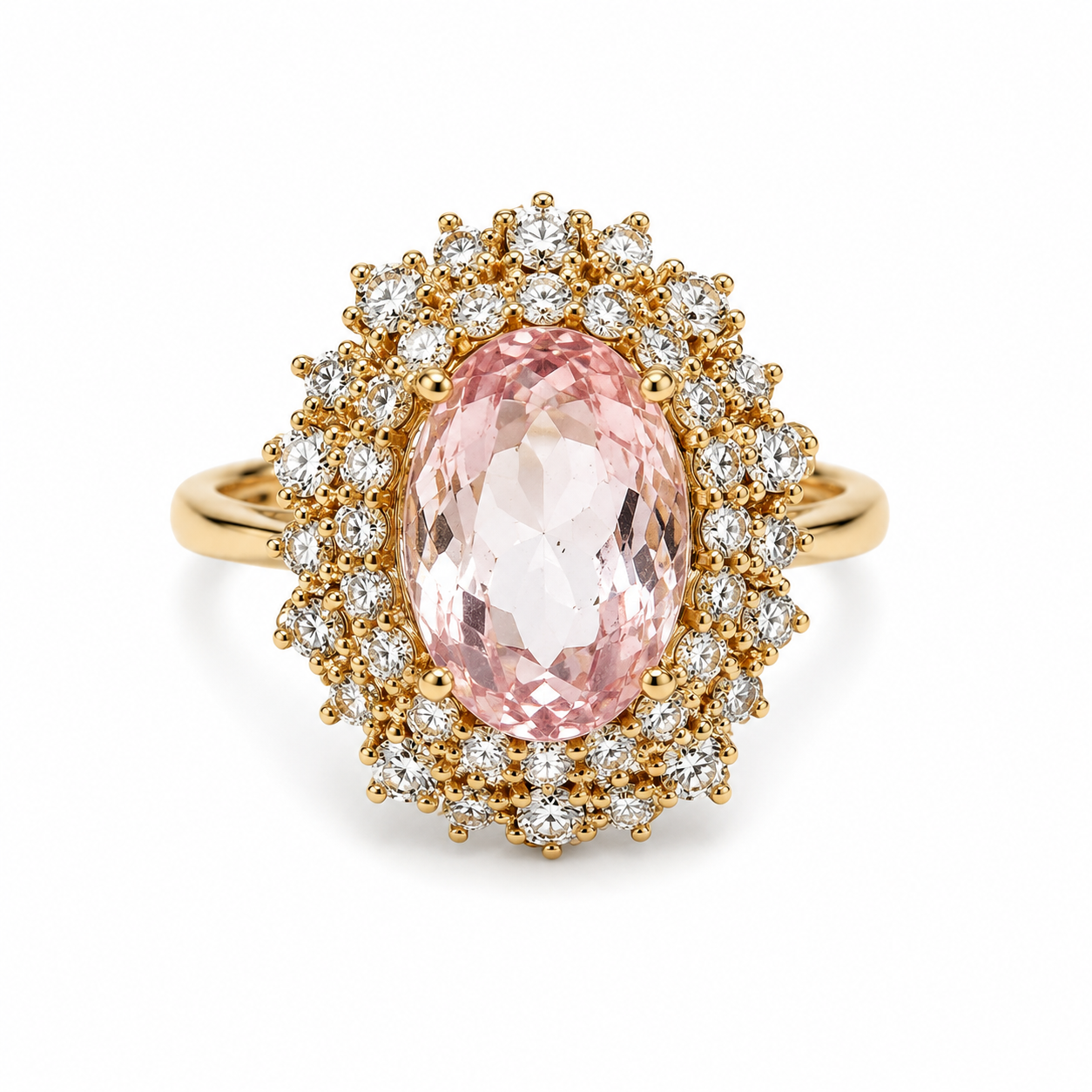14KT Yellow Gold 1.24 CTW 6.40 STW Morganite Diamond Ring [K9T]