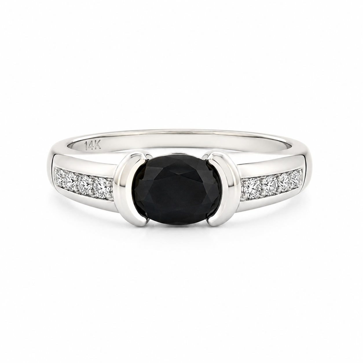 14KT White Gold 0.25 CTW 0.45 STW Blue Sapphire Diamond Ring [K17H]