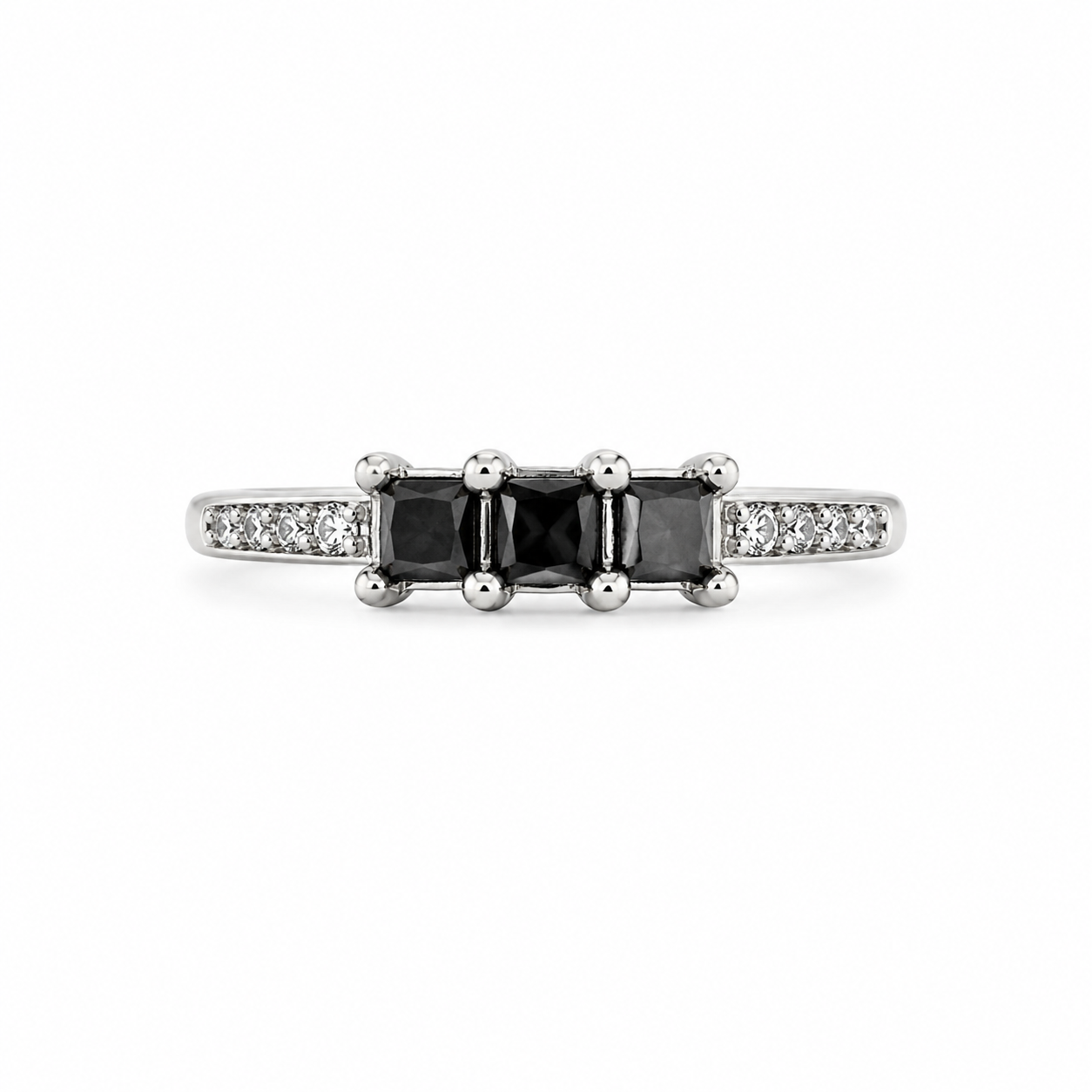 10KT White Gold  0.98 CTW Black Stone Diamond Ring [18H]