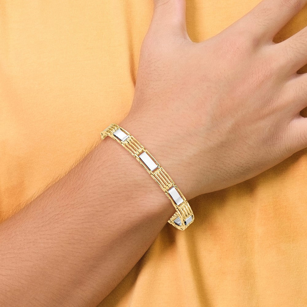 14k Two-tone High Polished 8.5in Mens Link Bracelet