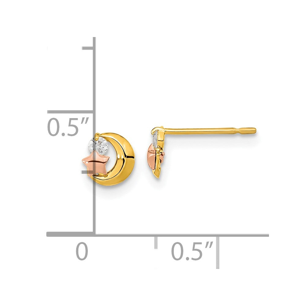 14k Yellow & Rose Gold Madi K CZ Moon and Star Post Earrings