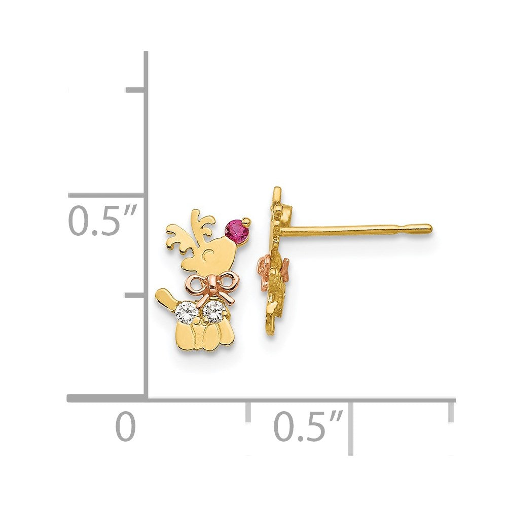 14k Yellow & Rose Gold Madi K CZ Children's Reindeer Post Earrings