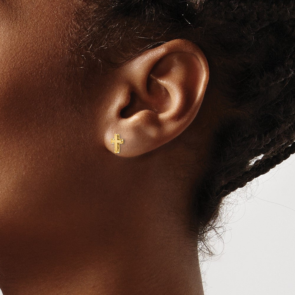 14k Madi K Satin & Polished Diamond-cut Cross Post Earrings