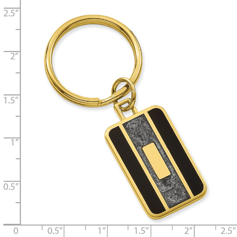 Gold-plated Kelly Waters Black and Grey Epoxy Key Ring with Engravable Area