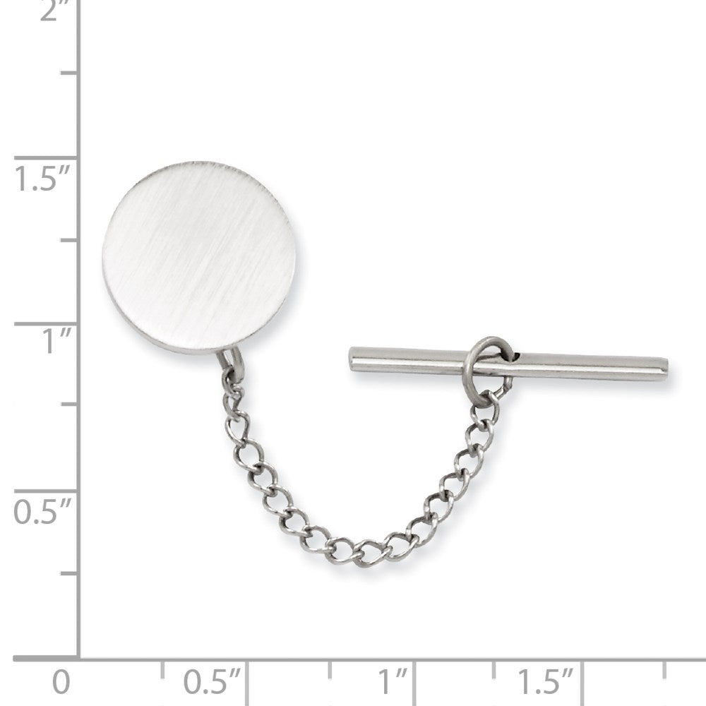 Kelly Waters Rhodium-plated Satin Round Engravable Tie Tac with Safety Chain