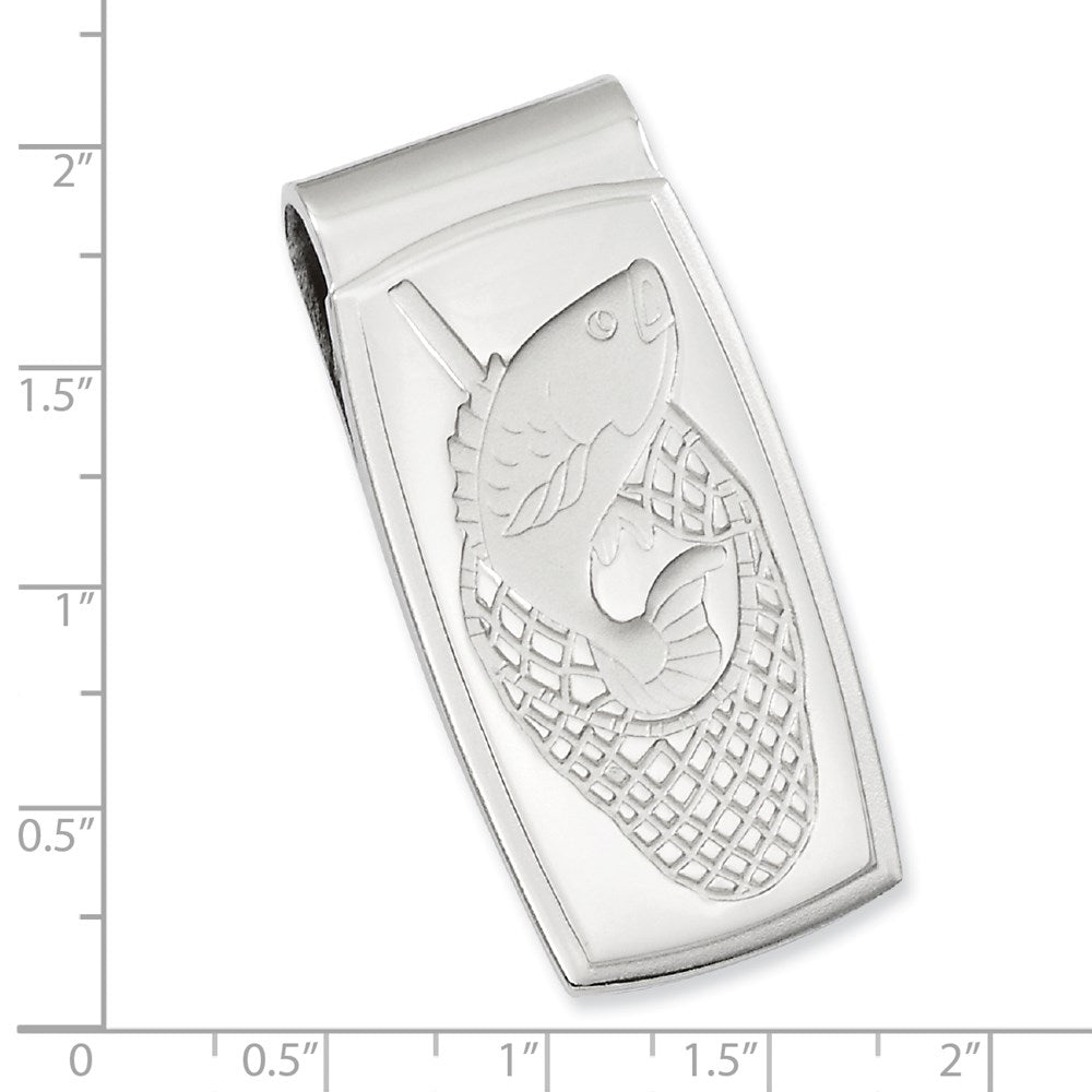 Rhodium-plated Kelly Waters Fish in Net Hinged Money Clip