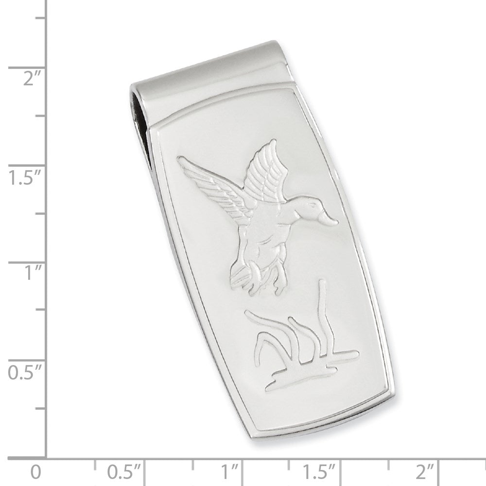 Rhodium-plated Kelly Waters Flying Duck Hinged Money Clip