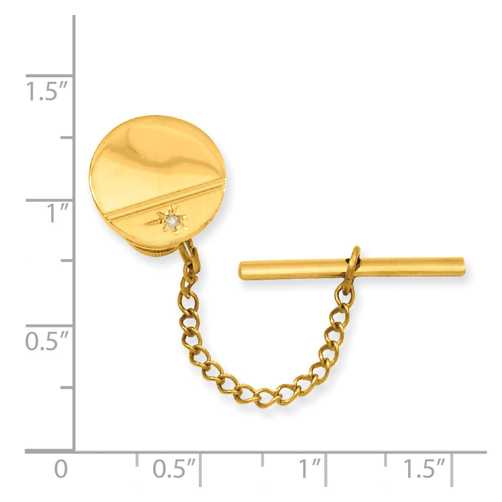 Kelly Waters Gold-plated .01 Ct. Diamond Polished and Satin Round Tie Tac with Safety Chain
