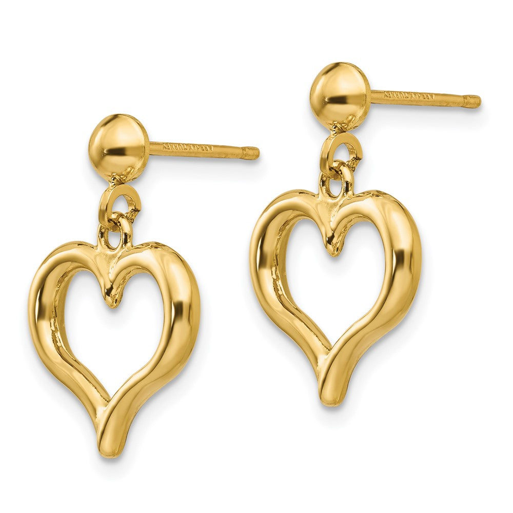 14K Gold Polished Heart Post Dangle Earrings
