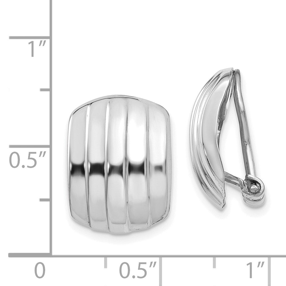 14k White Gold Polished Ribbed Non-pierced Omega Back Earrings
