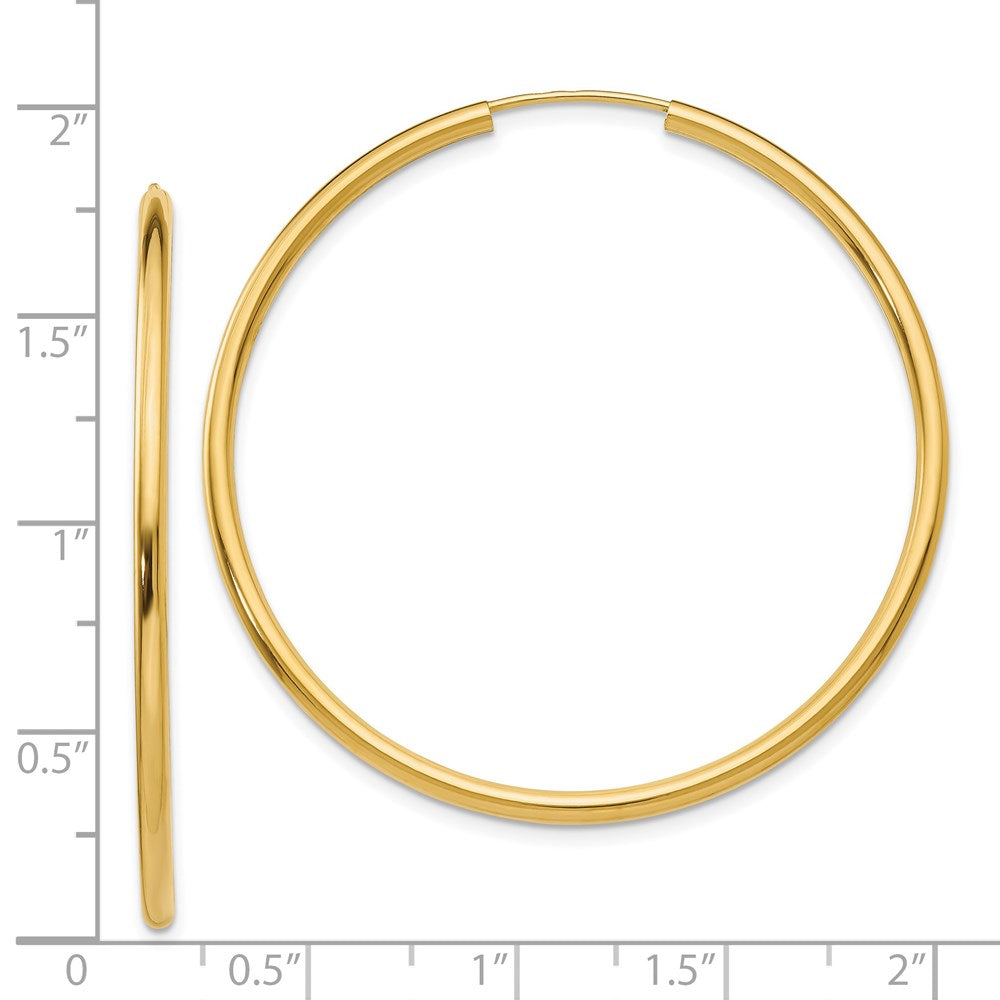 14k Polished Round Endless 2mm Hoop Earrings