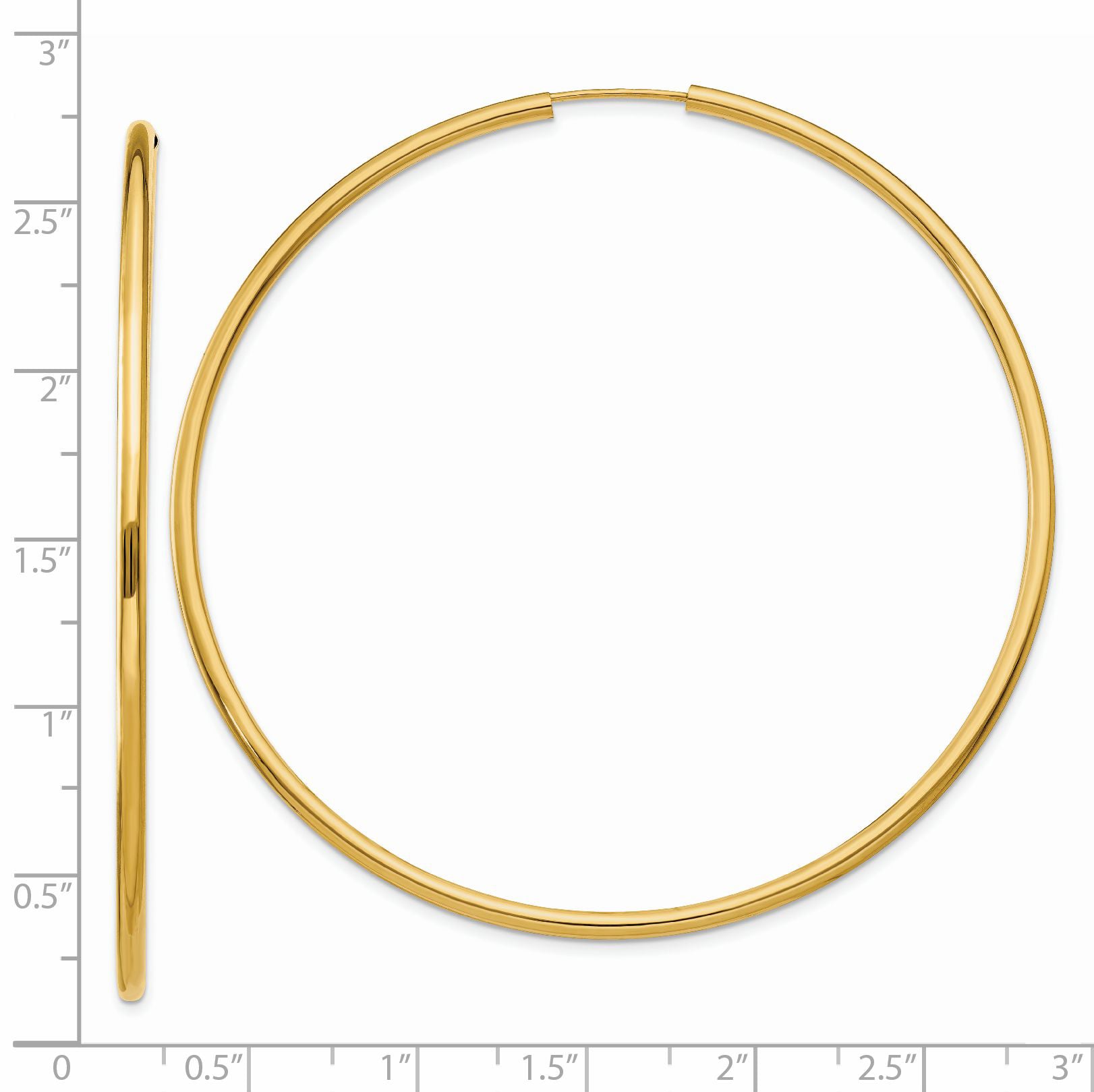 14k Polished Round Endless 2mm Hoop Earrings
