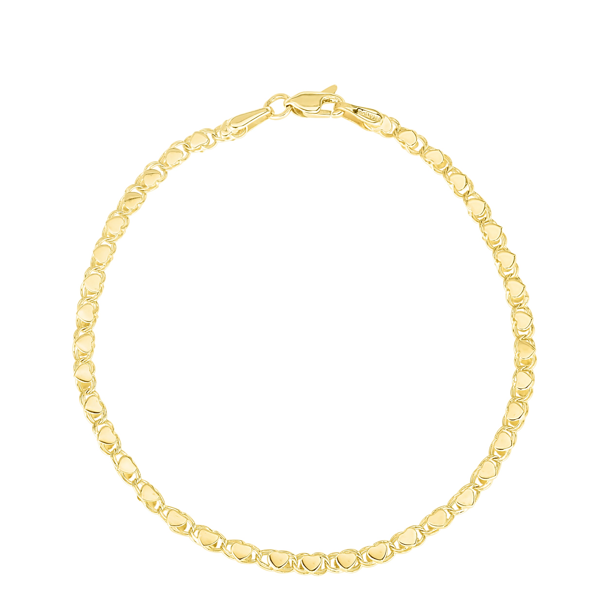 14K Yellow Gold 3mm Heart Chain with Lobster Lock